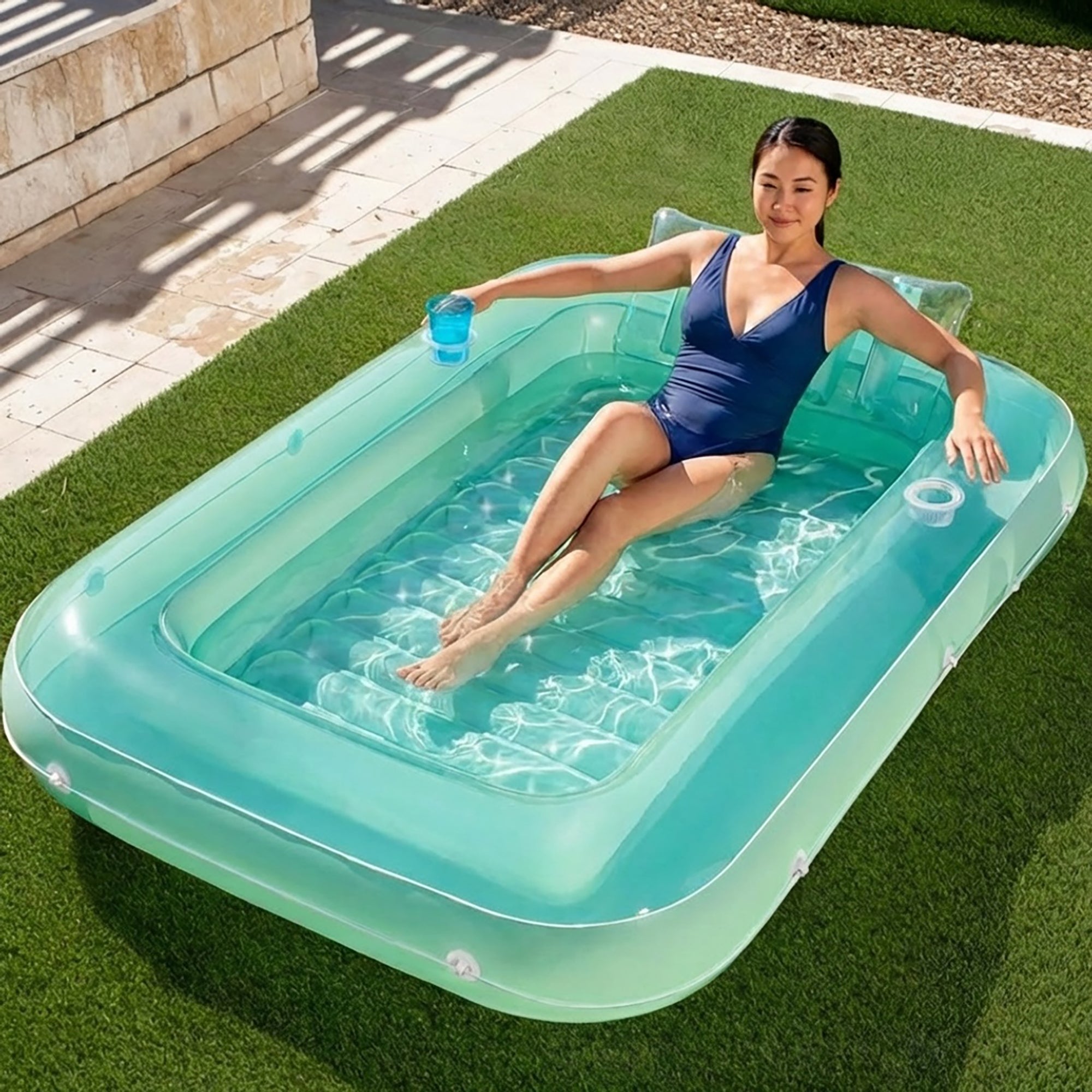 Anna-Kaci Inflatable Pool Float Lounger Portable Floating Lounge Mat for Pool Beach Backyard Summer Relaxation