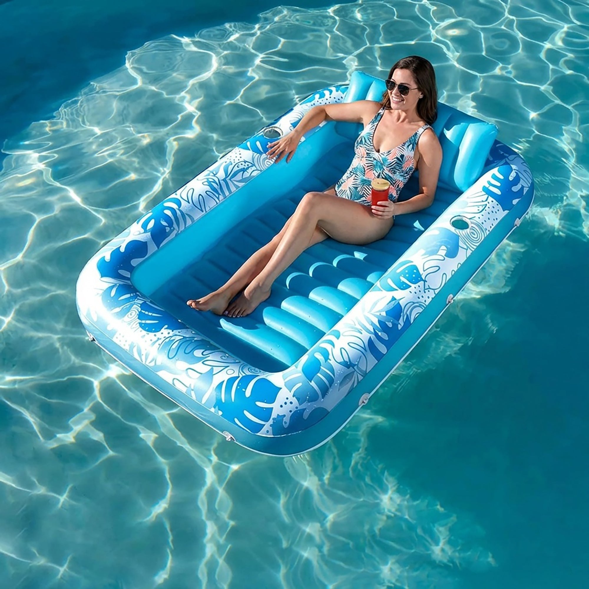 Anna-Kaci Inflatable Pool Float Lounger Water Lounge Mat for Pool Backyard Lawn and Summer Relaxation