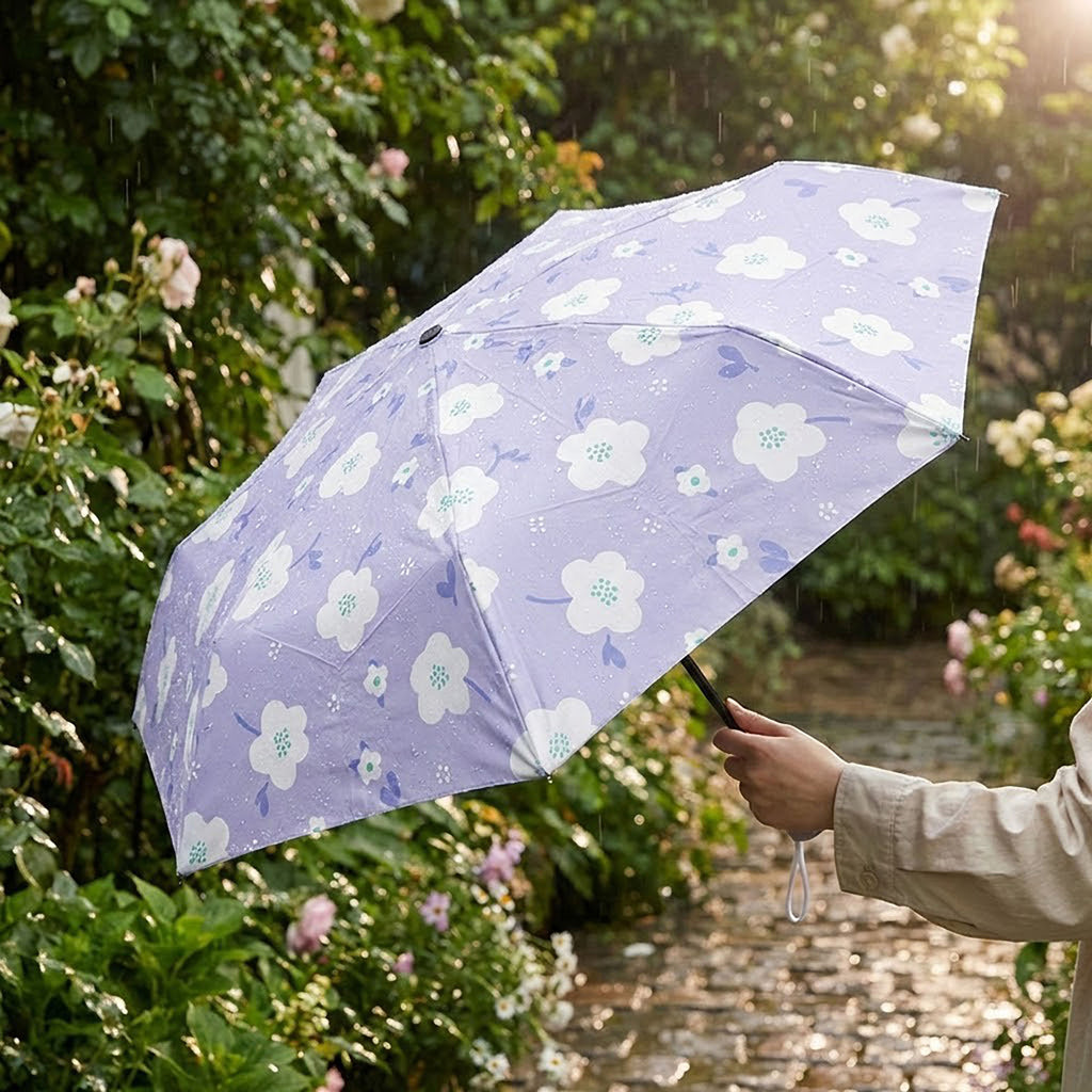 Anna-Kaci Floral Print Automatic Open Umbrella with Compact Foldable Design
