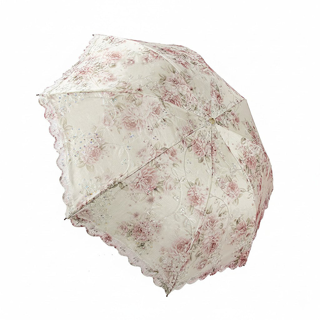 Anna-Kaci Vintage Floral Lace Trim Umbrella with Scalloped Edge Canopy