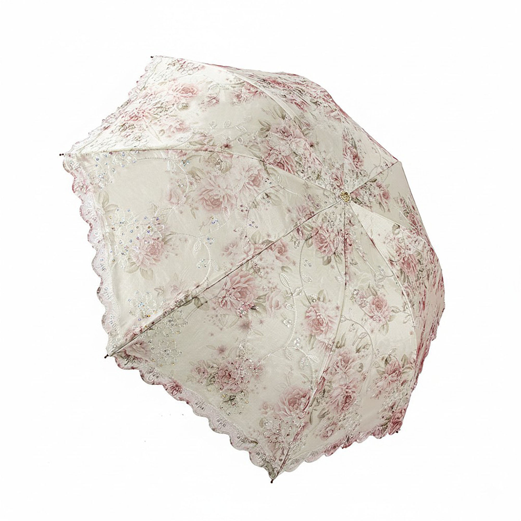 Anna-Kaci Vintage Floral Lace Trim Umbrella with Scalloped Edge Canopy
