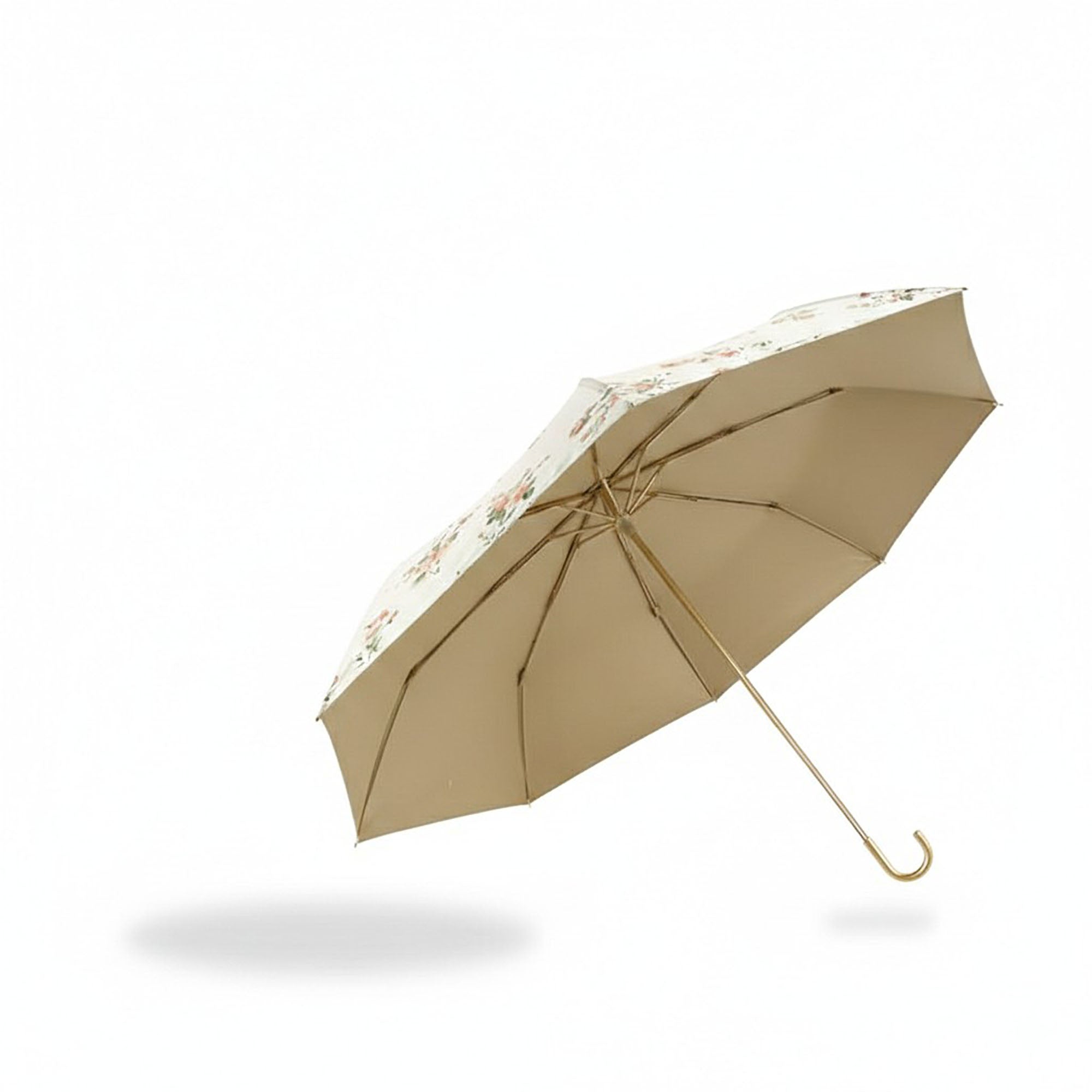 Anna-Kaci Floral Print Compact Umbrella with Curved Gold Handle