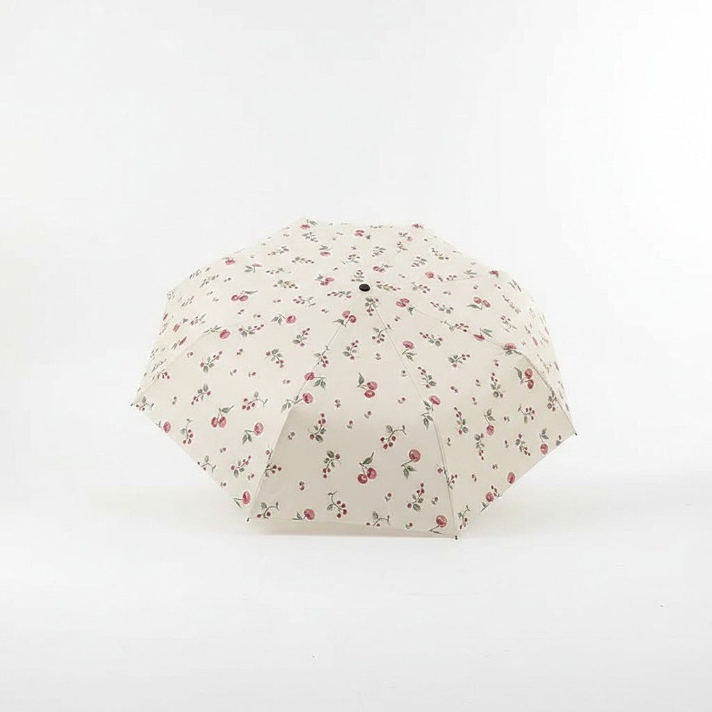 Anna-Kaci Cherry Print Compact Foldable Umbrella with Full Coverage Canopy