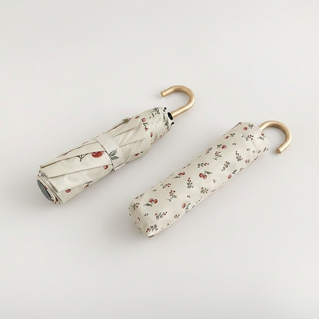 Anna-Kaci Cherry Print Compact Foldable Umbrella with Full Coverage Canopy