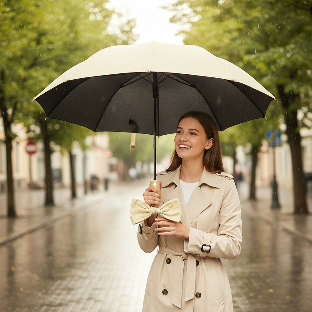 Anna-Kaci Neutral Compact Umbrella with UV Protective Black Interior