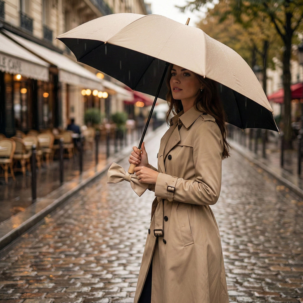 Anna-Kaci Neutral Compact Umbrella with UV Protective Black Interior
