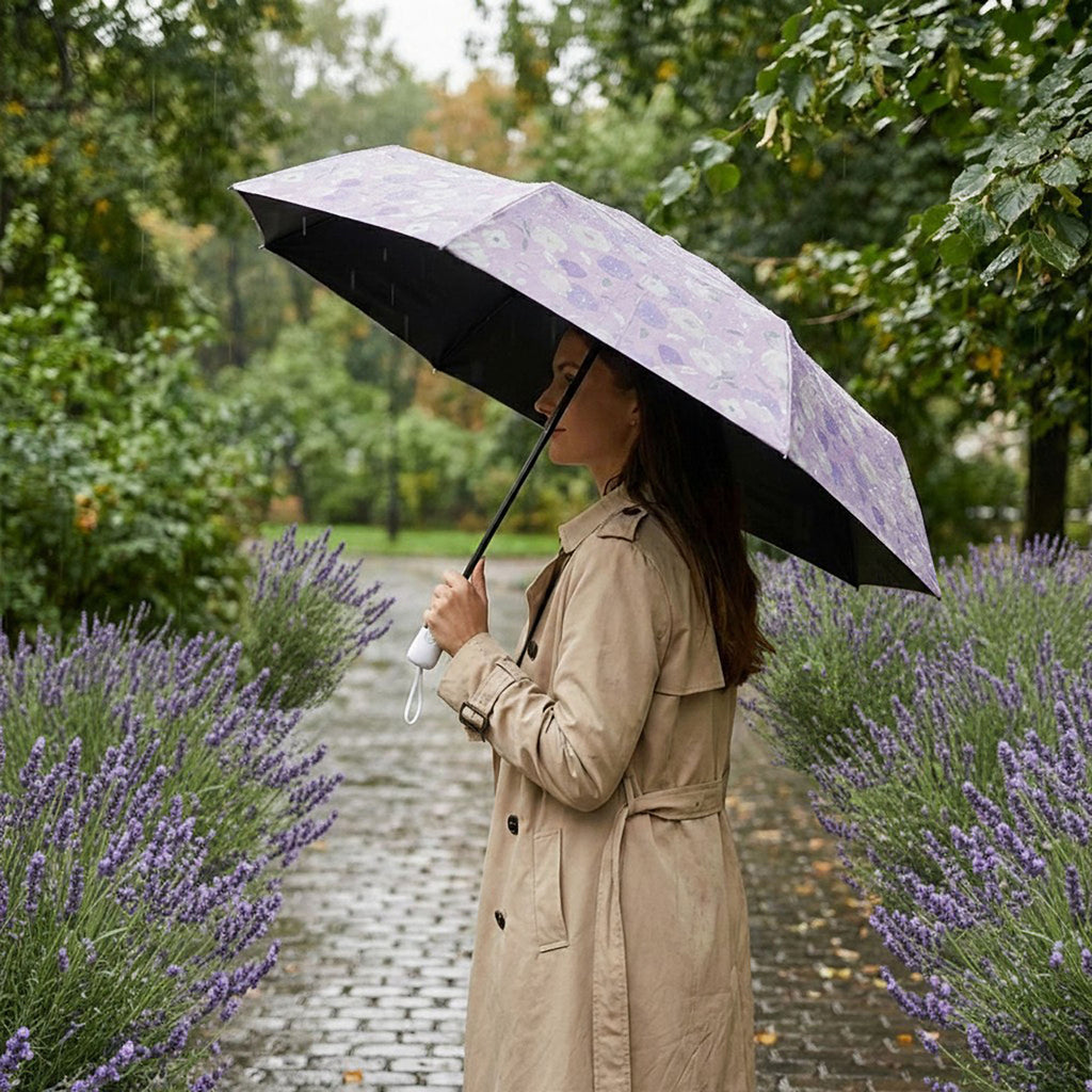Anna-Kaci Lavender Floral Print Compact Foldable Umbrella