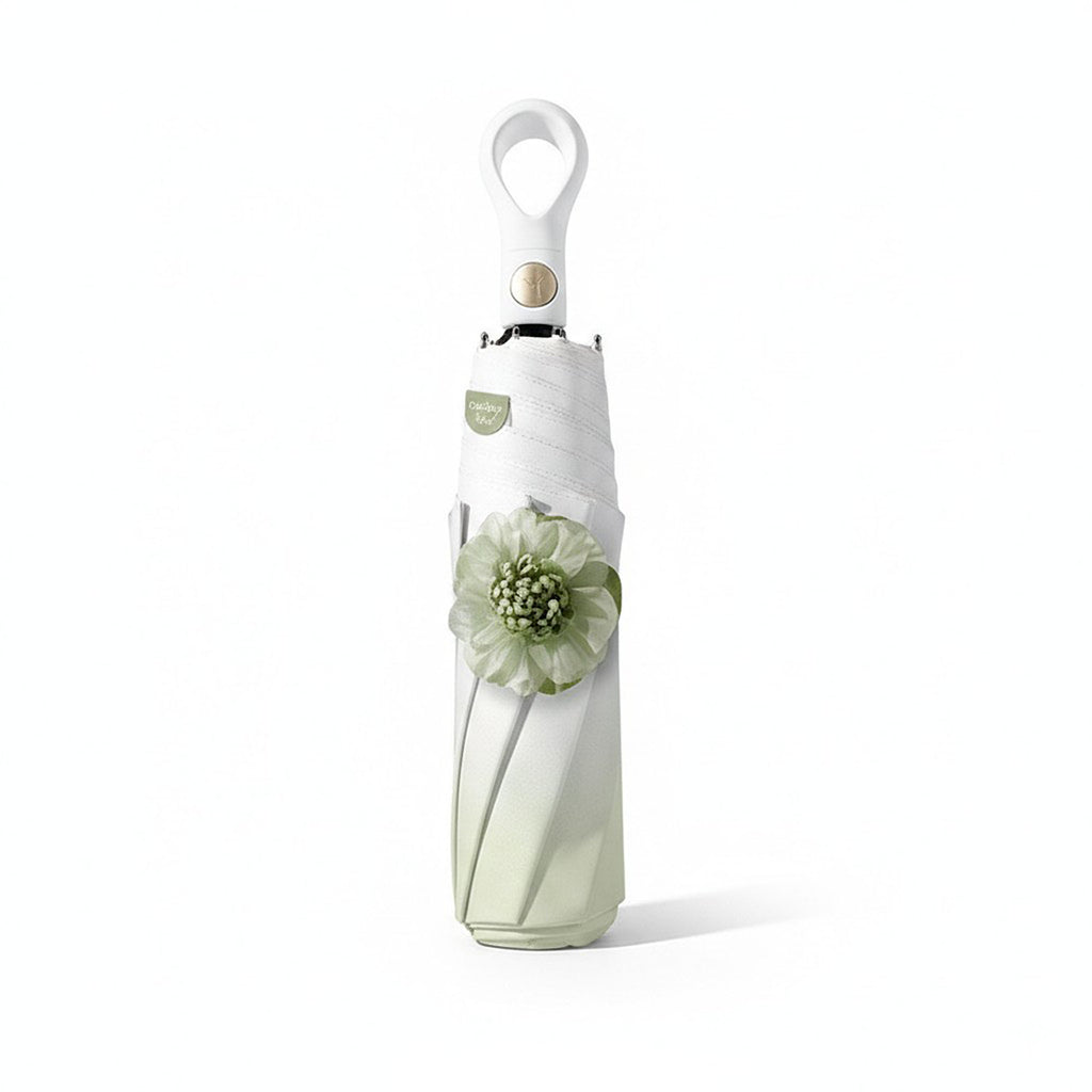 Anna-Kaci Gradient-Colored Umbrella with Floral Accent and Curved Handle