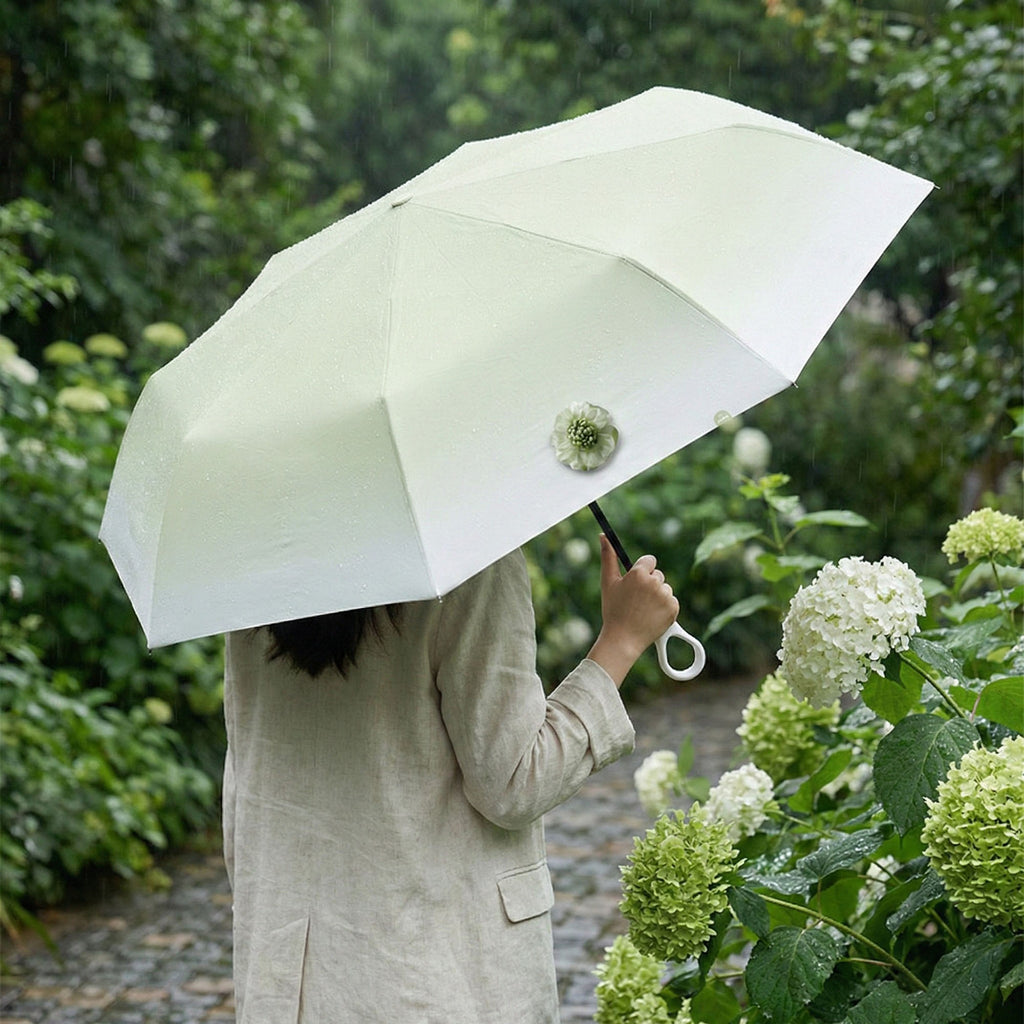 Anna-Kaci Gradient-Colored Umbrella with Floral Accent and Curved Handle