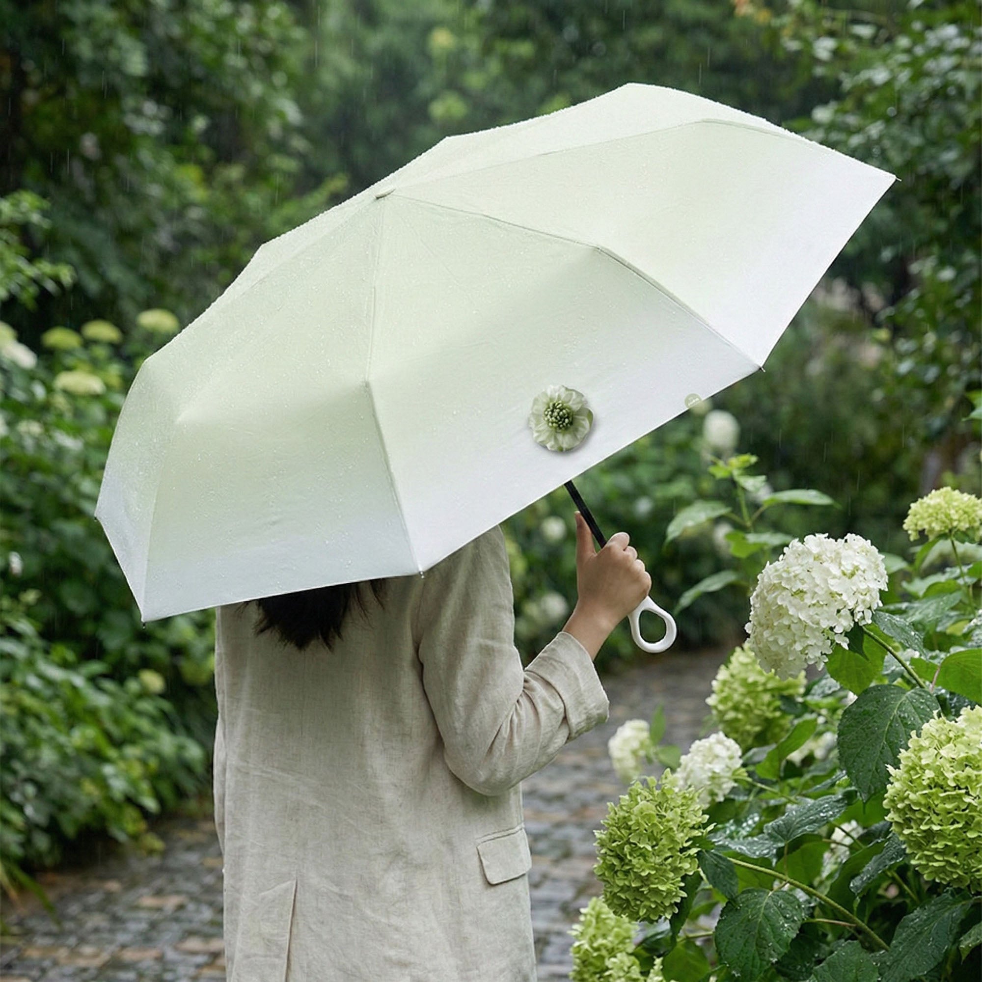 Anna-Kaci Gradient-Colored Umbrella with Floral Accent and Curved Handle