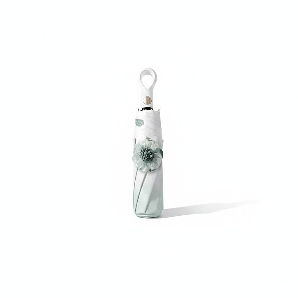 Anna-Kaci Gradient-Colored Umbrella with Floral Accent and Curved Handle