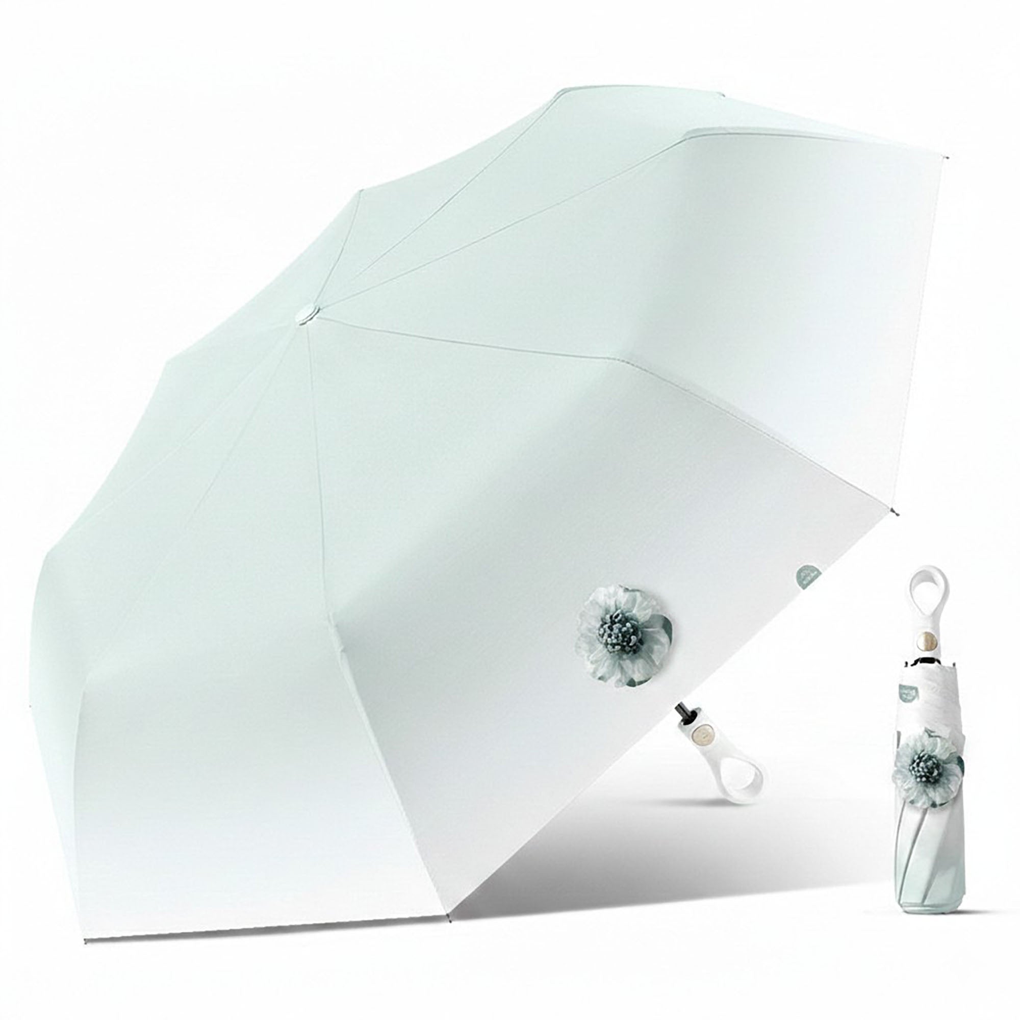 Anna-Kaci Gradient-Colored Umbrella with Floral Accent and Curved Handle