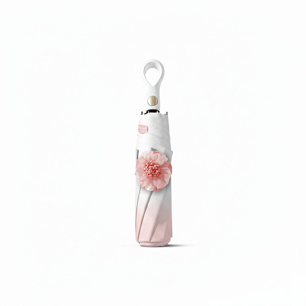 Anna-Kaci Gradient-Colored Umbrella with Floral Accent and Curved Handle