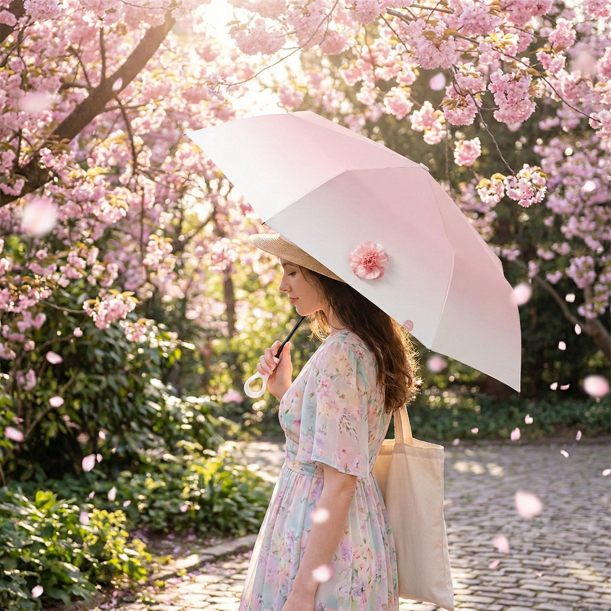 Anna-Kaci Gradient-Colored Umbrella with Floral Accent and Curved Handle
