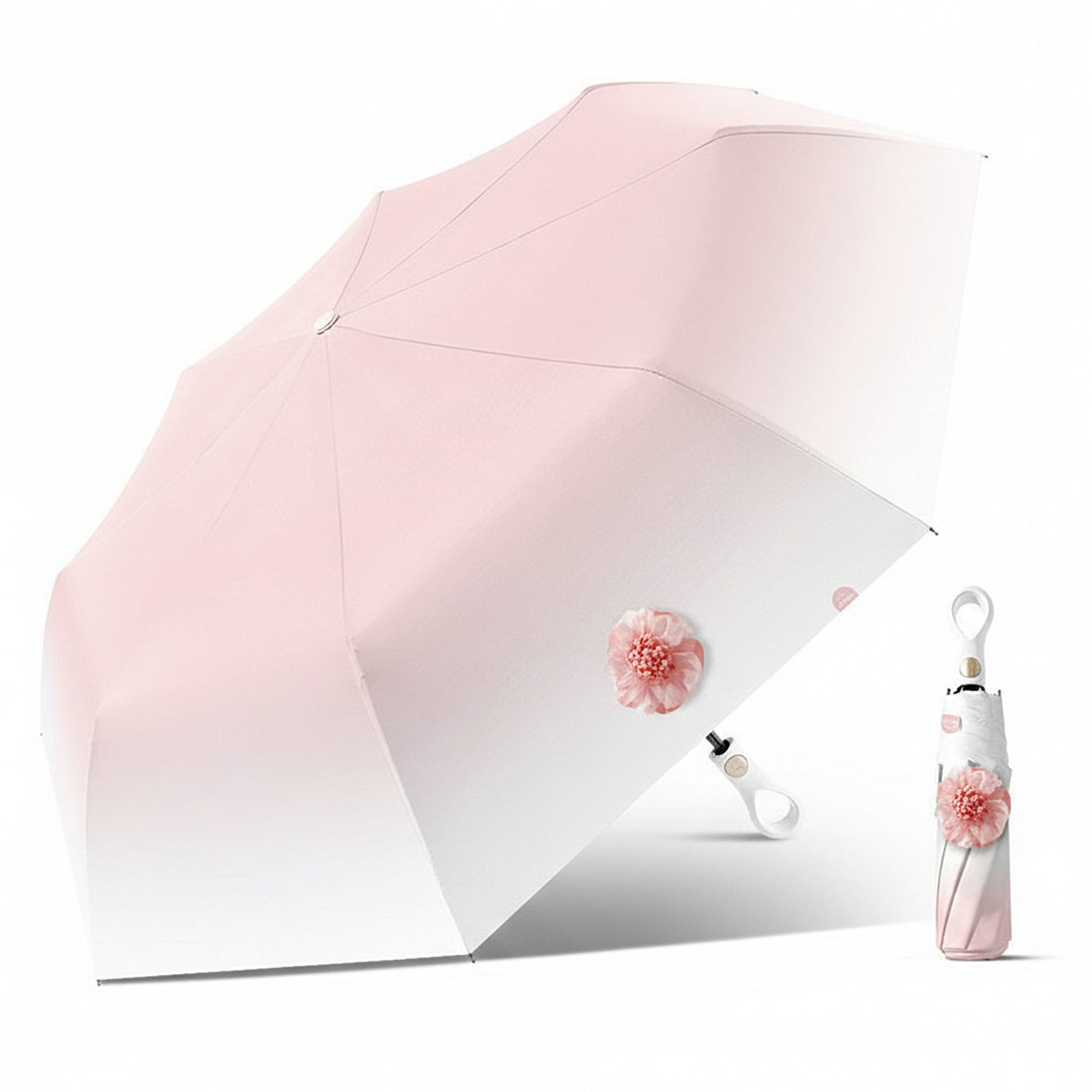 Anna-Kaci Gradient-Colored Umbrella with Floral Accent and Curved Handle