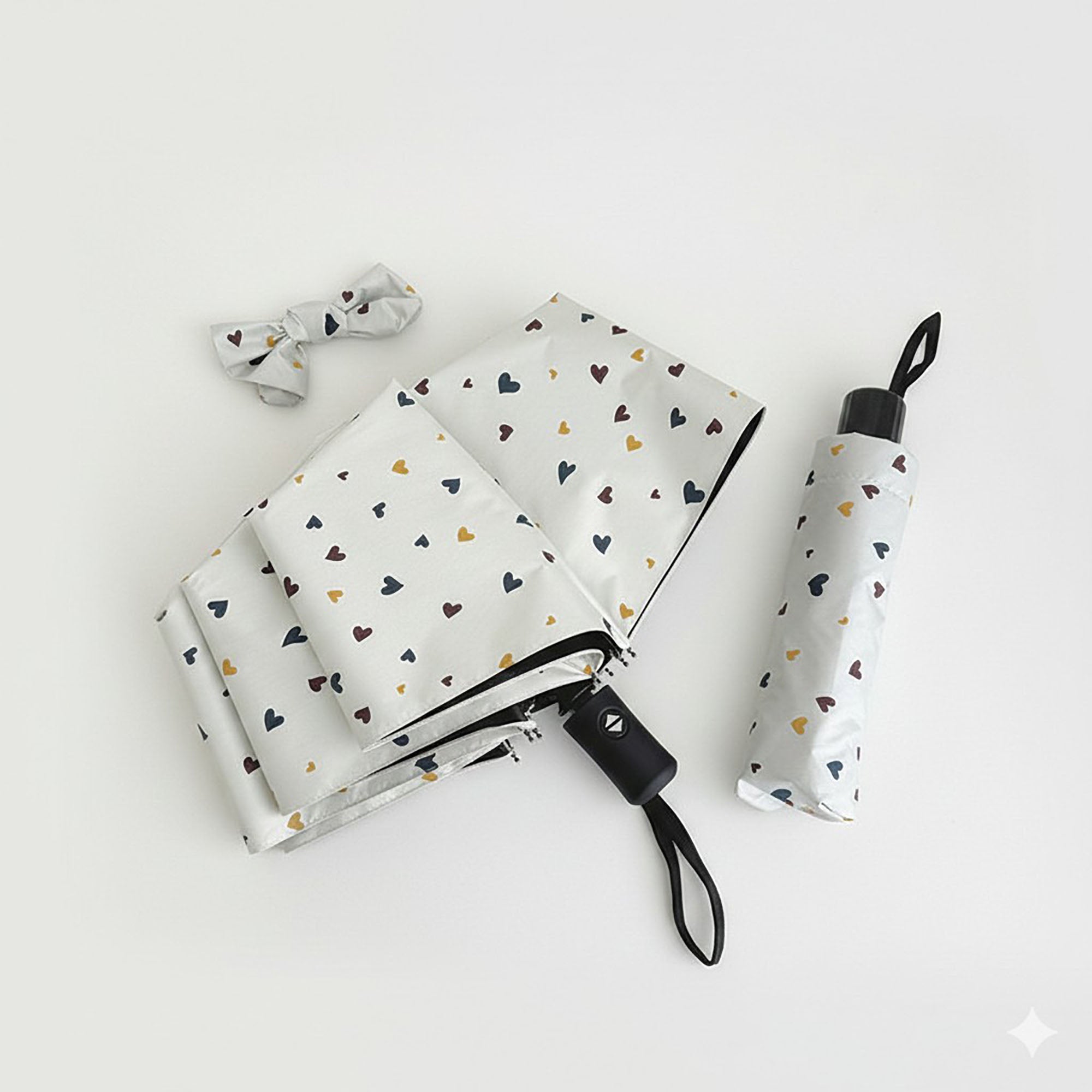 Anna-Kaci Compact Heart Print Folding Umbrella with Wrist Strap Handle
