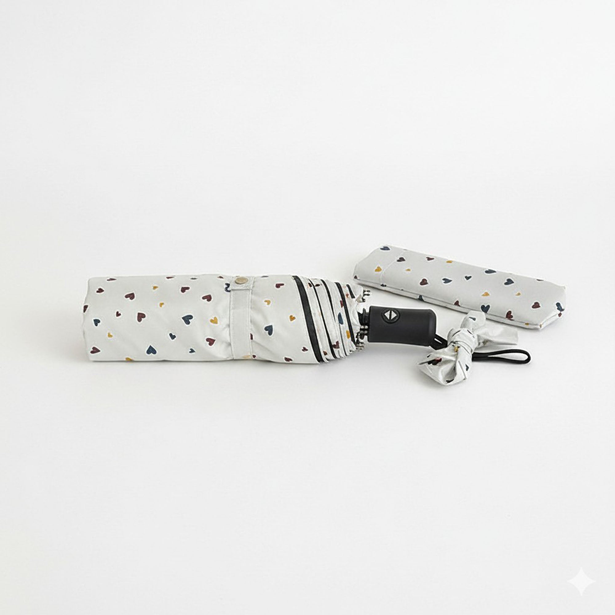 Anna-Kaci Compact Heart Print Folding Umbrella with Wrist Strap Handle