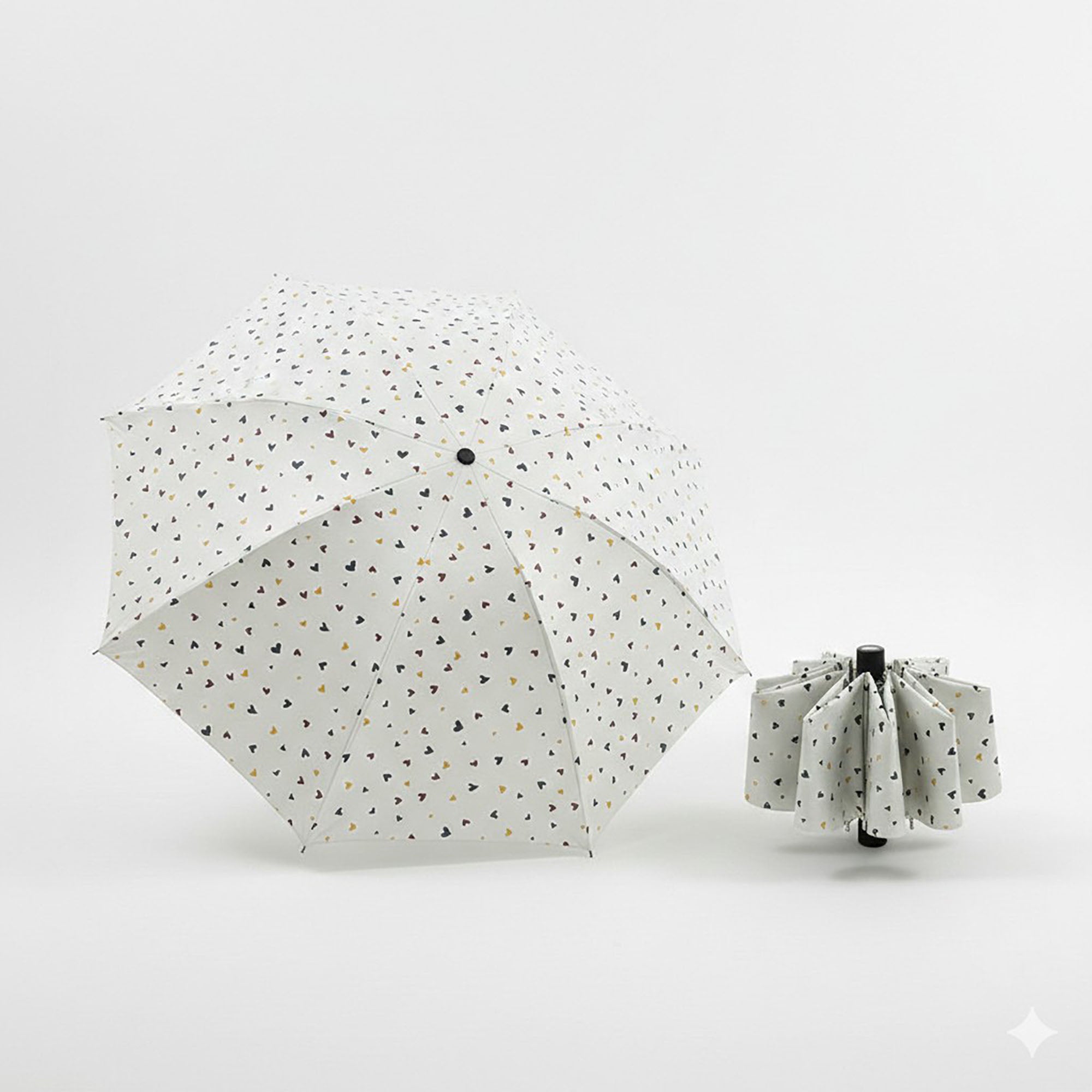Anna-Kaci Compact Heart Print Folding Umbrella with Wrist Strap Handle