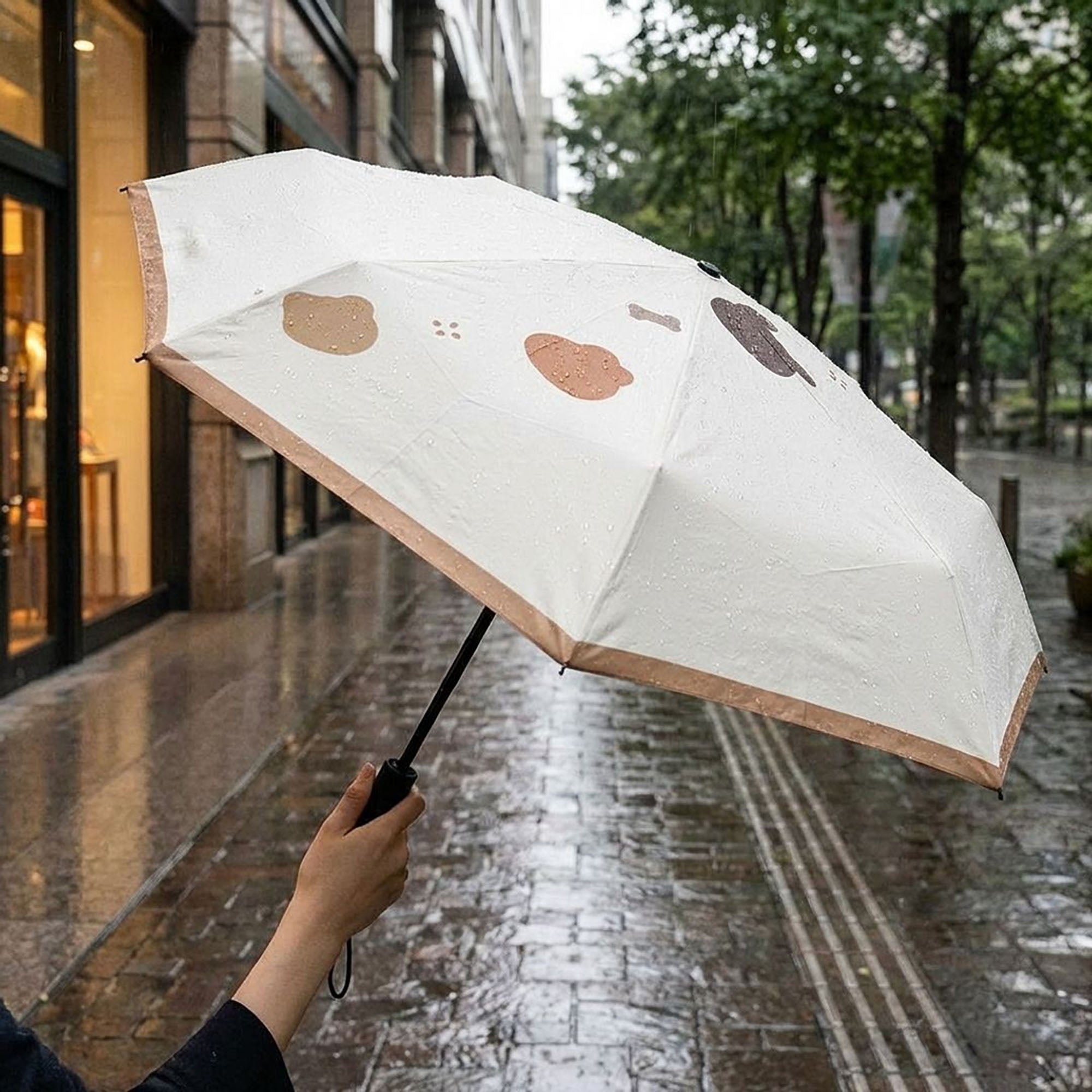 Anna-Kaci Bear Print Compact Folding Umbrella with Automatic Open Wind Resistant Frame and Wrist Strap