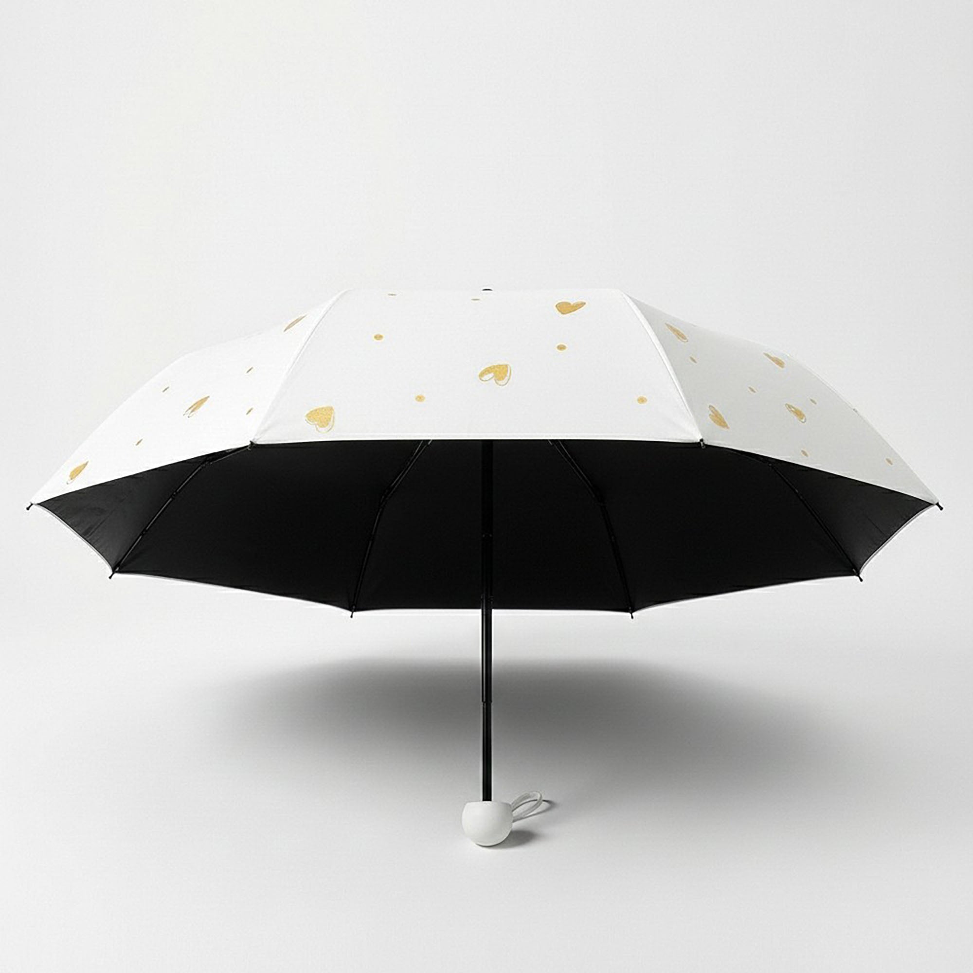 Anna-Kaci Heart Print Compact Folding Umbrella with Automatic Open Wind Resistant Frame and Wrist Strap