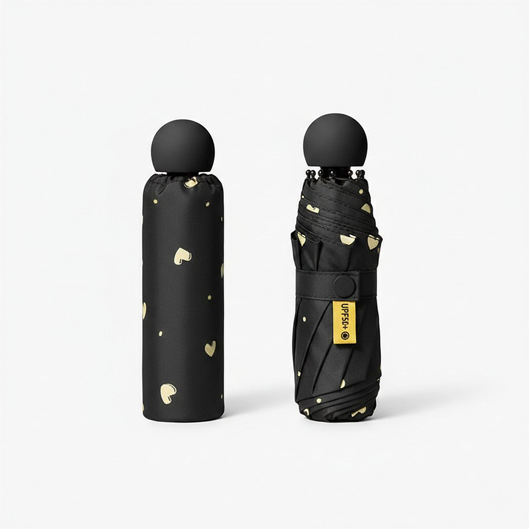 Anna-Kaci Heart Print Compact Folding Umbrella with Automatic Open Wind Resistant Frame and Wrist Strap