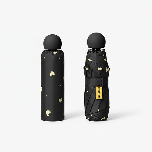 Anna-Kaci Heart Print Compact Folding Umbrella with Automatic Open Wind Resistant Frame and Wrist Strap