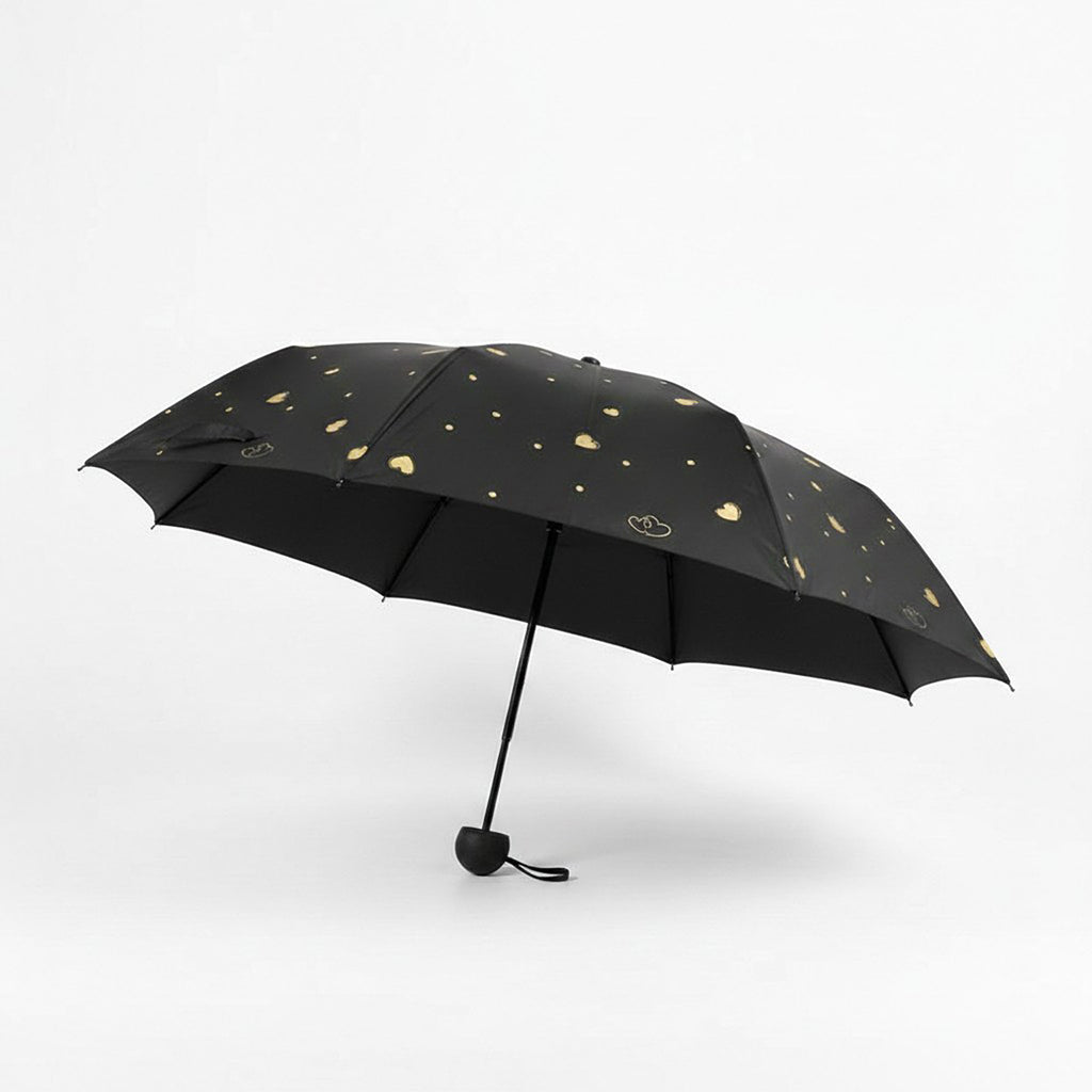 Anna-Kaci Heart Print Compact Folding Umbrella with Automatic Open Wind Resistant Frame and Wrist Strap