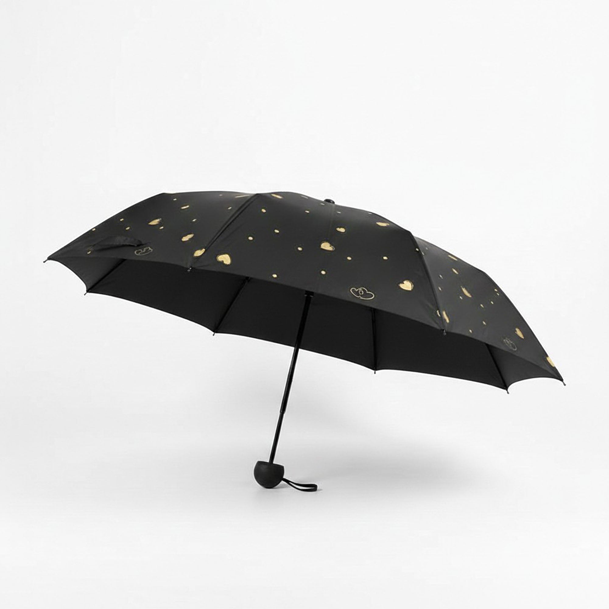 Anna-Kaci Heart Print Compact Folding Umbrella with Automatic Open Wind Resistant Frame and Wrist Strap