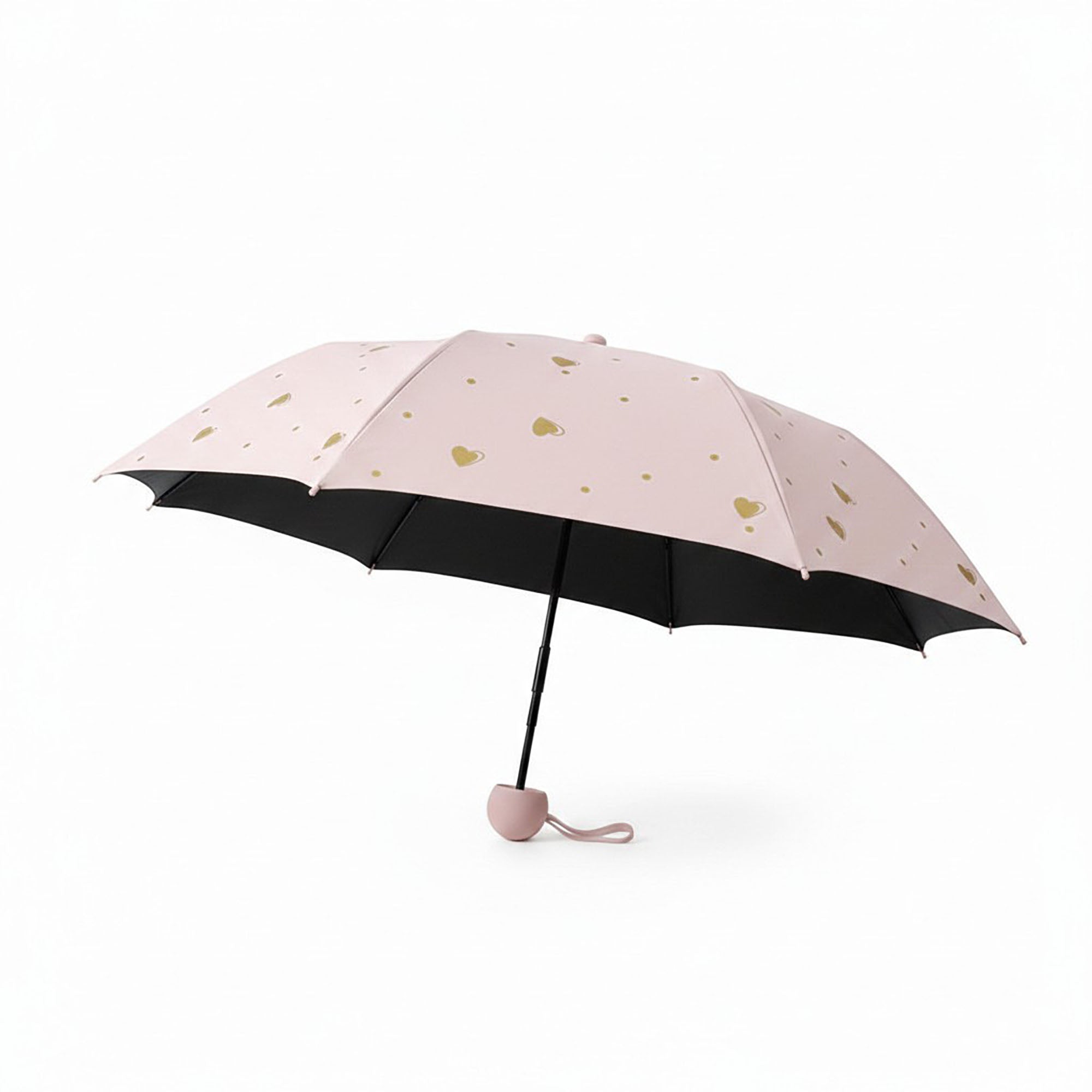 Anna-Kaci Heart Print Compact Folding Umbrella with Automatic Open Wind Resistant Frame and Wrist Strap