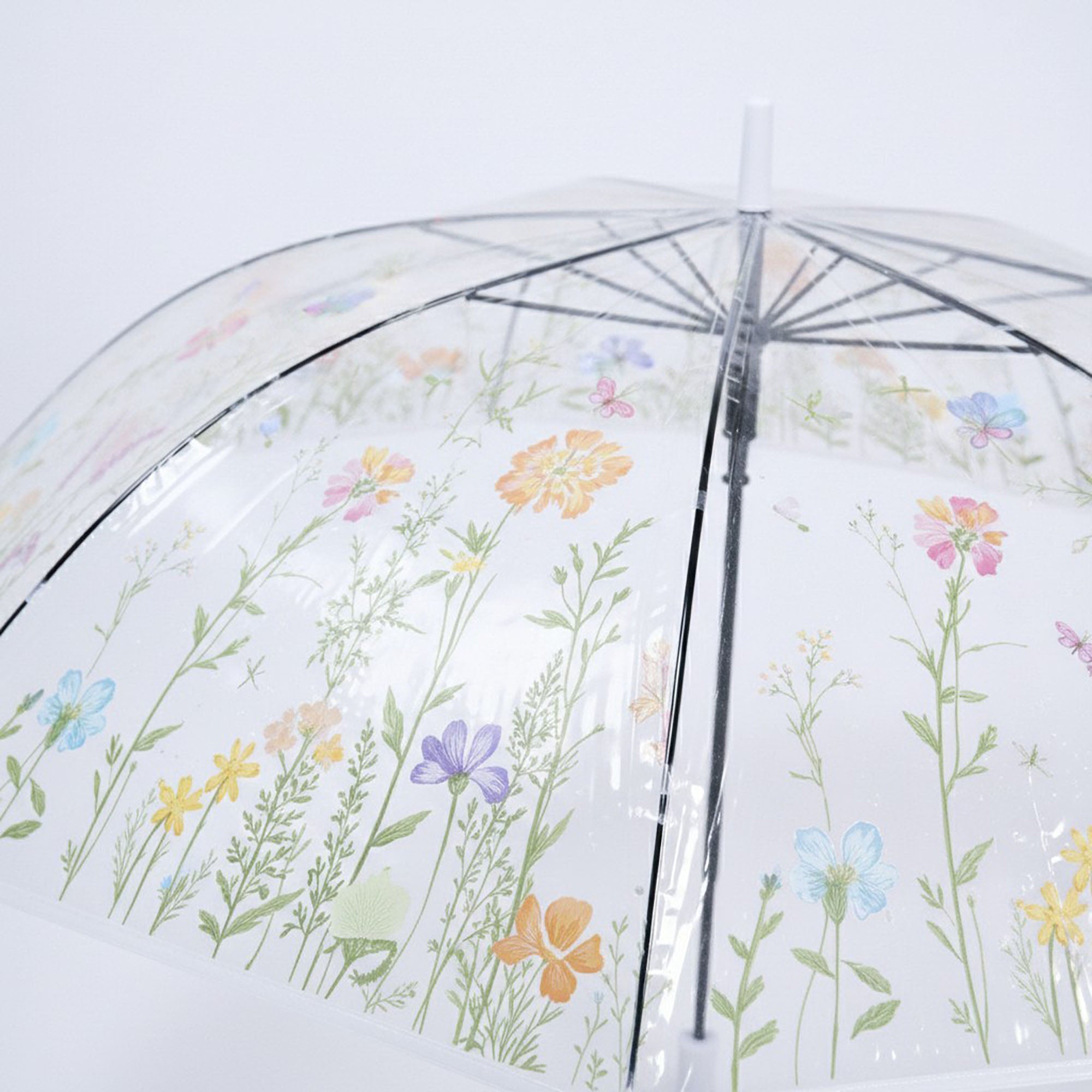 Anna-Kaci Clear Dome Umbrella with Floral Print Canopy Wind Resistant Frame and Curved Handle