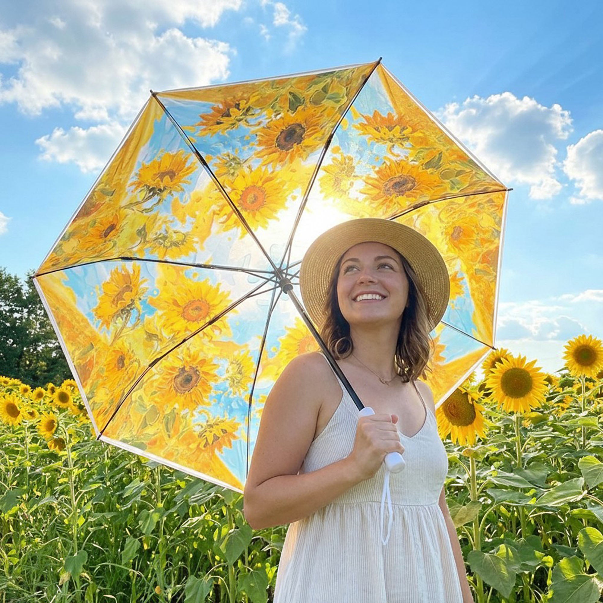 Anna-Kaci Sunflower Print Compact Folding Umbrella with Automatic Open Wind Resistant Frame