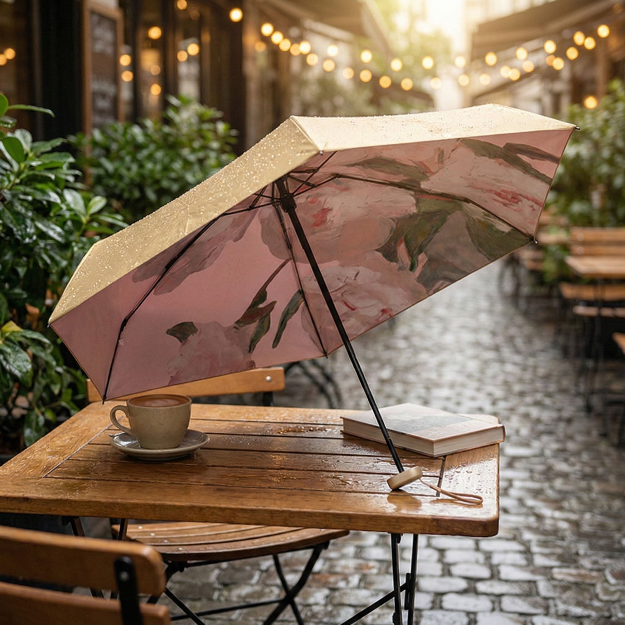 Anna-Kaci Floral Interior Compact Folding Umbrella with Automatic Open Wind Resistant Frame