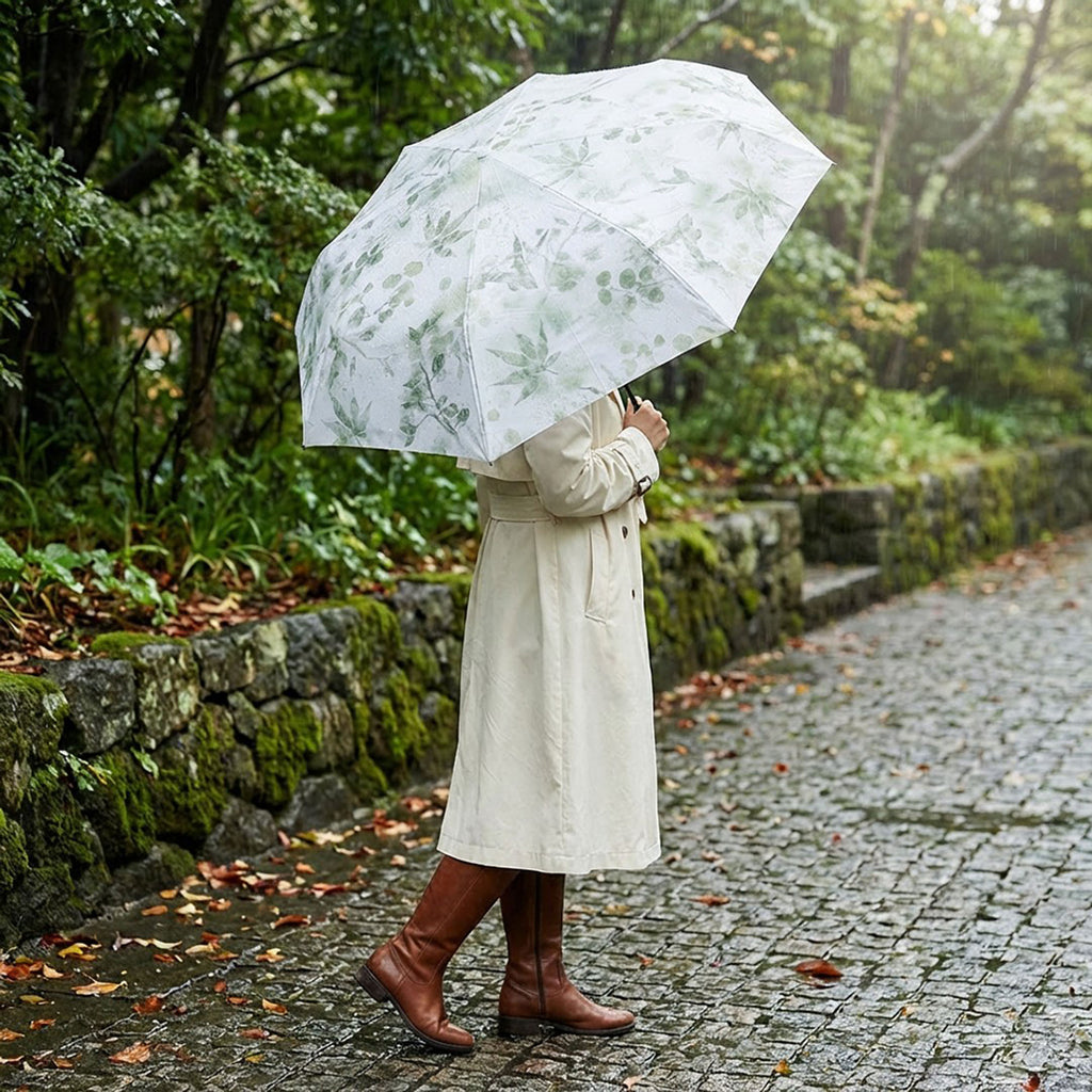 Anna-Kaci Botanical Leaf Print Compact Folding Umbrella with Automatic Open and Wind Resistant Frame