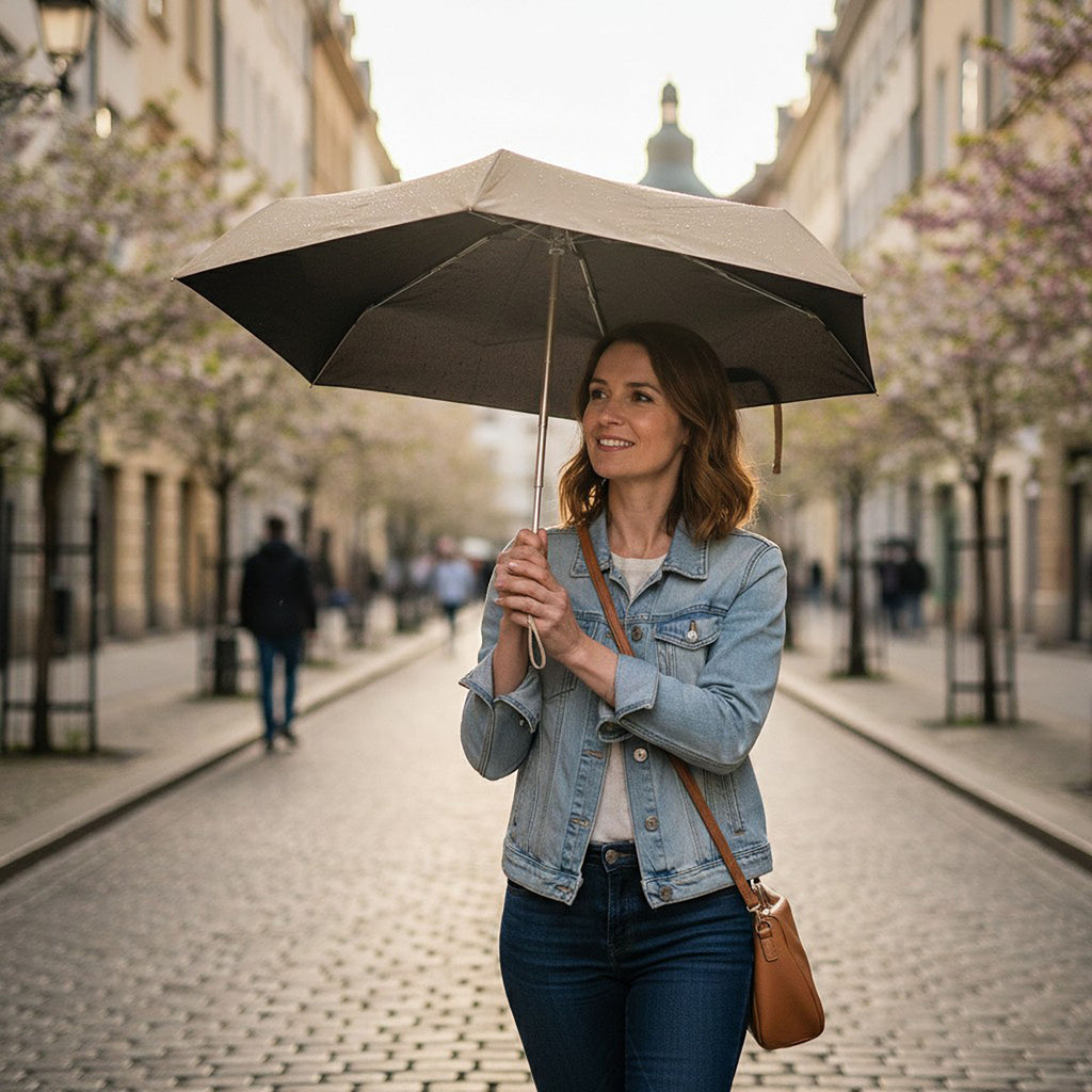 Anna-Kaci Two Tone Compact Folding Umbrella with Automatic Open and Wind Resistant Frame