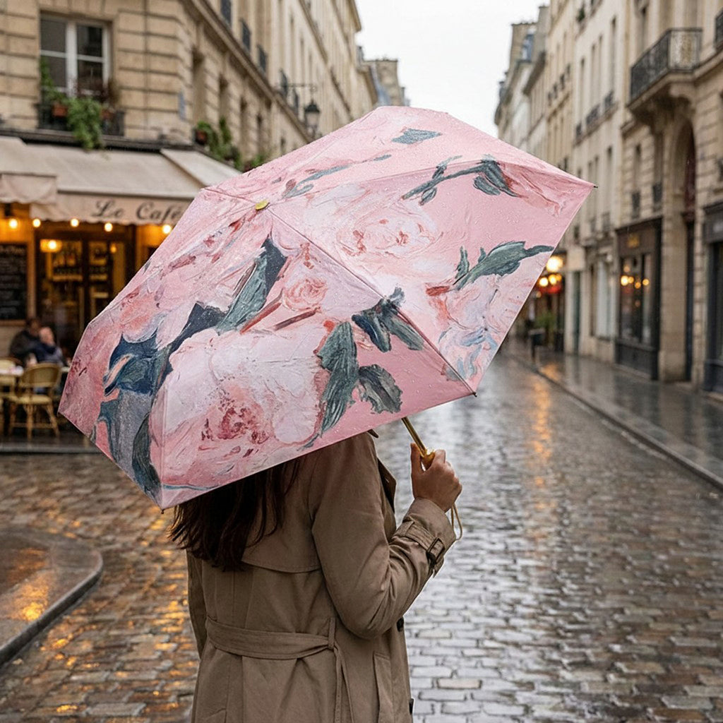 Anna-Kaci Floral Print Compact Folding Umbrella with Automatic Open and Wind Resistant Frame