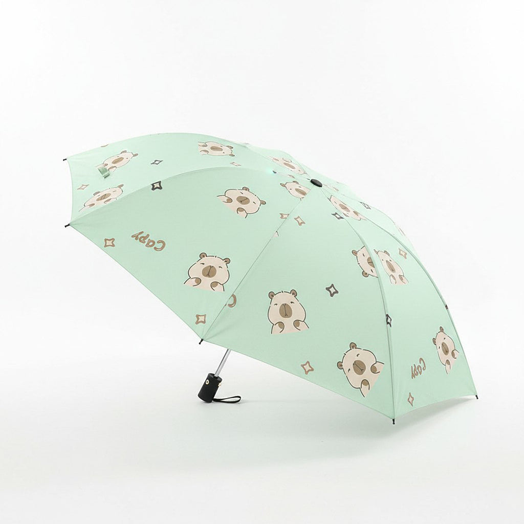 Anna-Kaci Bear Print Compact Folding Umbrella with Automatic Open and Matching Storage Sleeve