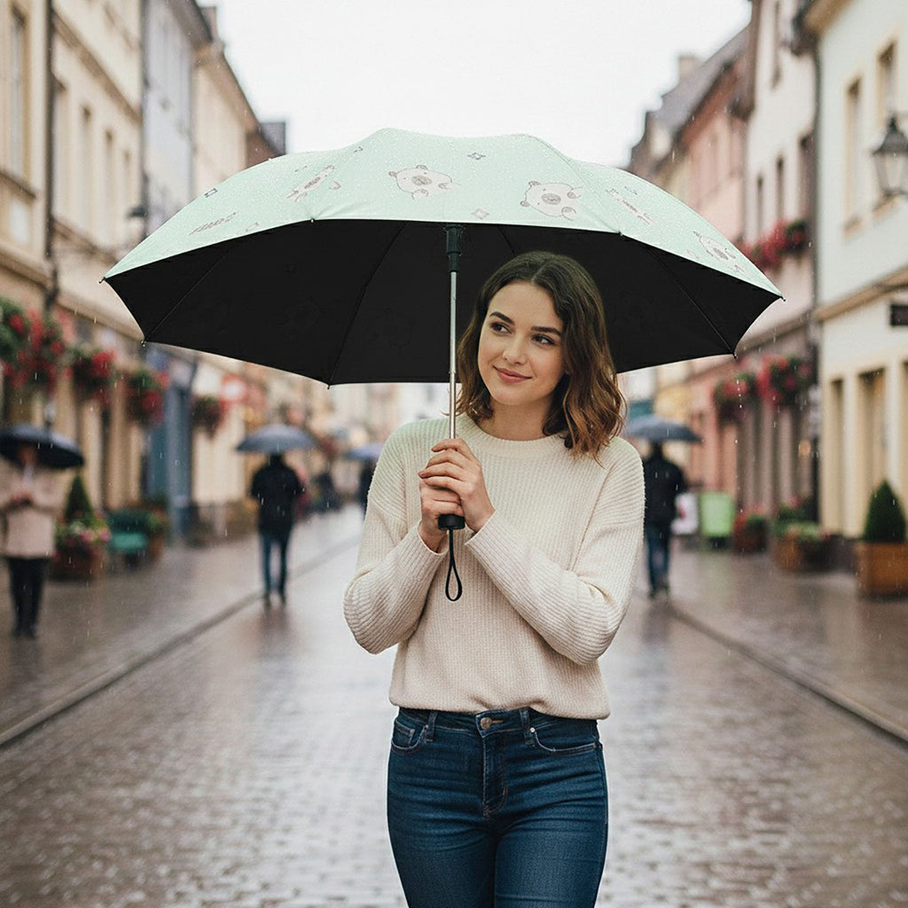 Anna-Kaci Bear Print Compact Folding Umbrella with Automatic Open and Matching Storage Sleeve