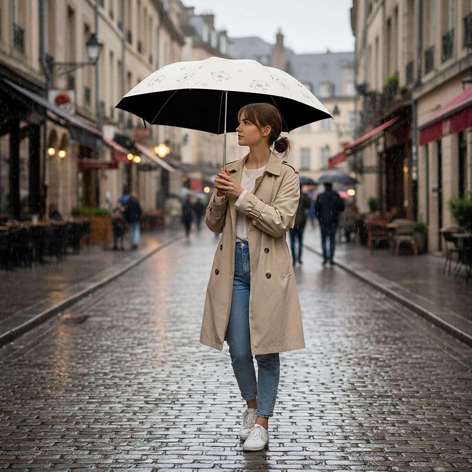 Anna-Kaci Bear Print Compact Folding Umbrella with Automatic Open and Matching Storage Sleeve