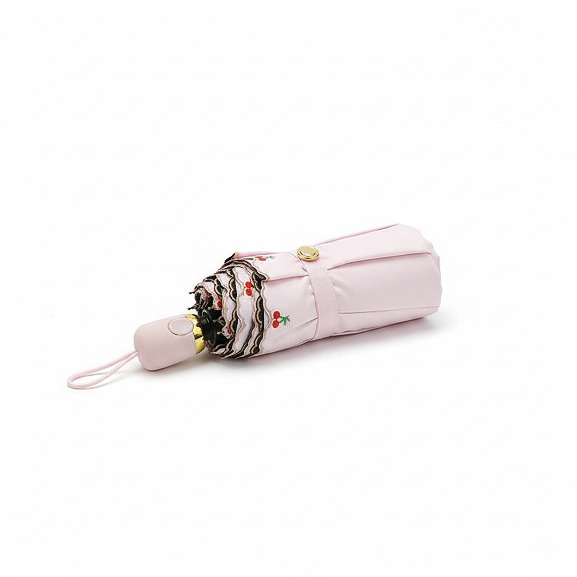 Anna-Kaci Scalloped Edge Compact Folding Umbrella with Embroidered Trim and Automatic Open