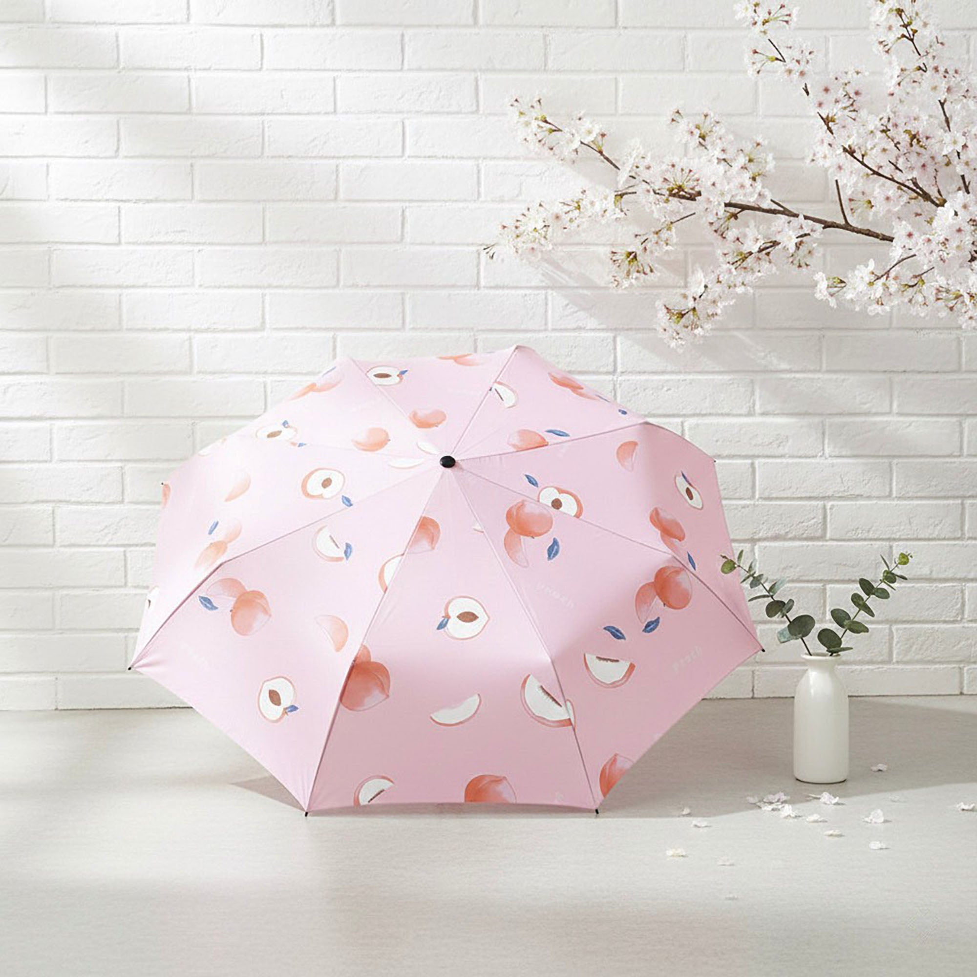 Anna-Kaci Peach Print Compact Folding Umbrella with Automatic Open and Wind Resistant Frame