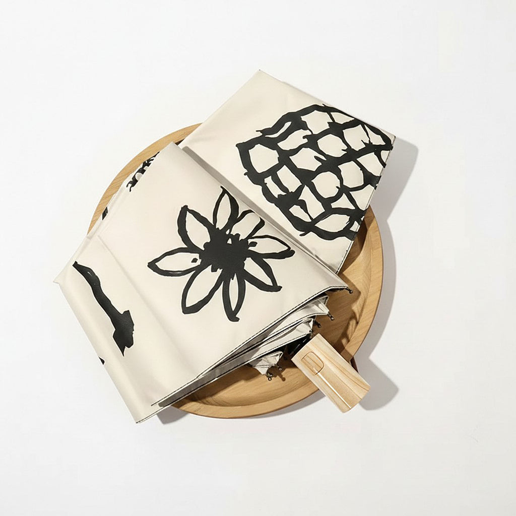 Anna-Kaci Modern Graphic Print Compact Folding Umbrella with Automatic Open and Wood Handle