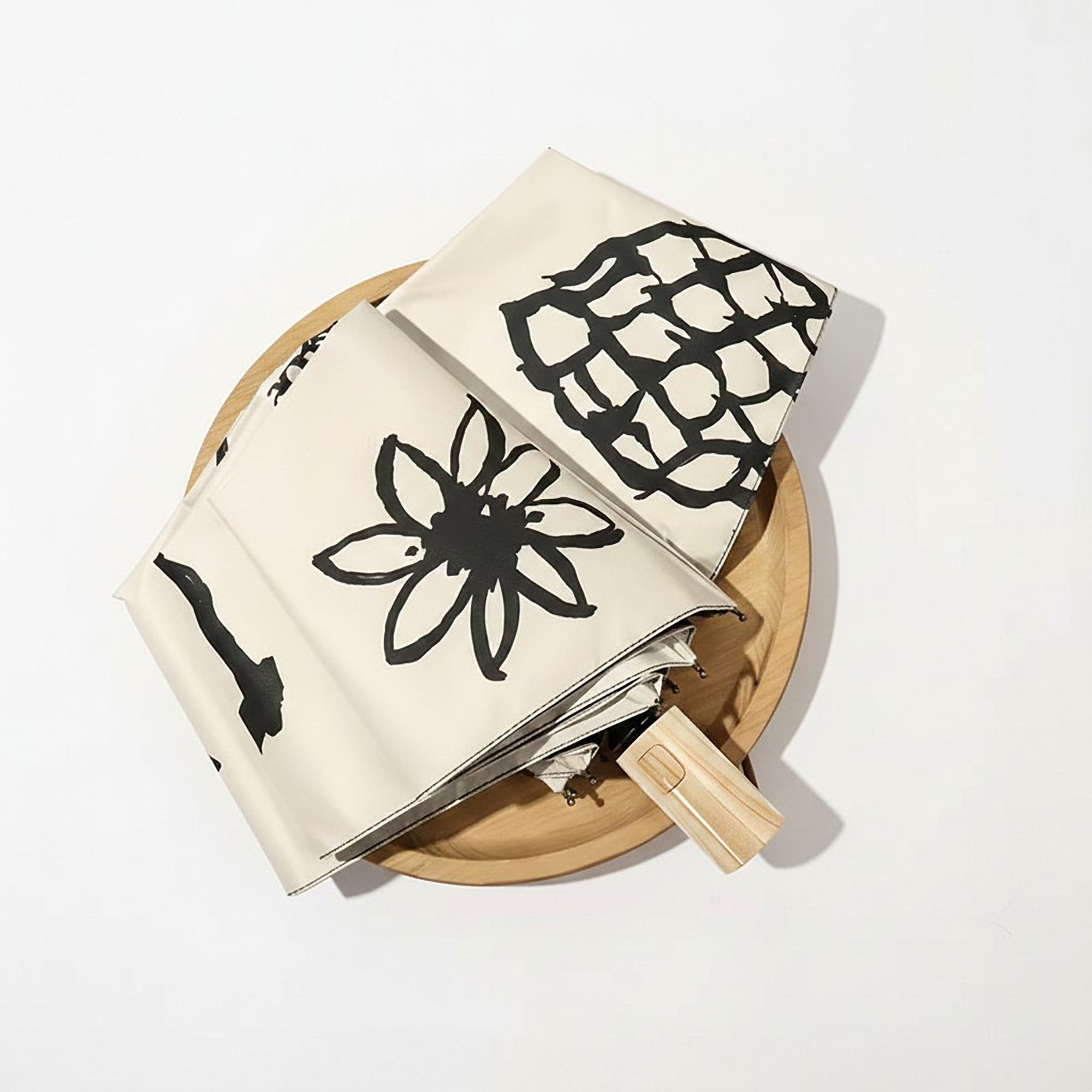 Anna-Kaci Modern Graphic Print Compact Folding Umbrella with Automatic Open and Wood Handle