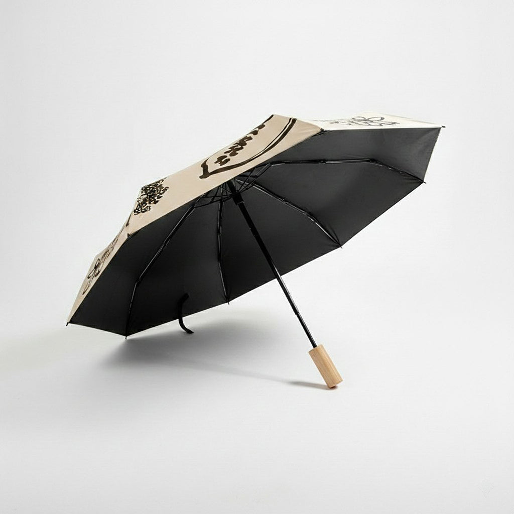 Anna-Kaci Modern Graphic Print Compact Folding Umbrella with Automatic Open and Wood Handle