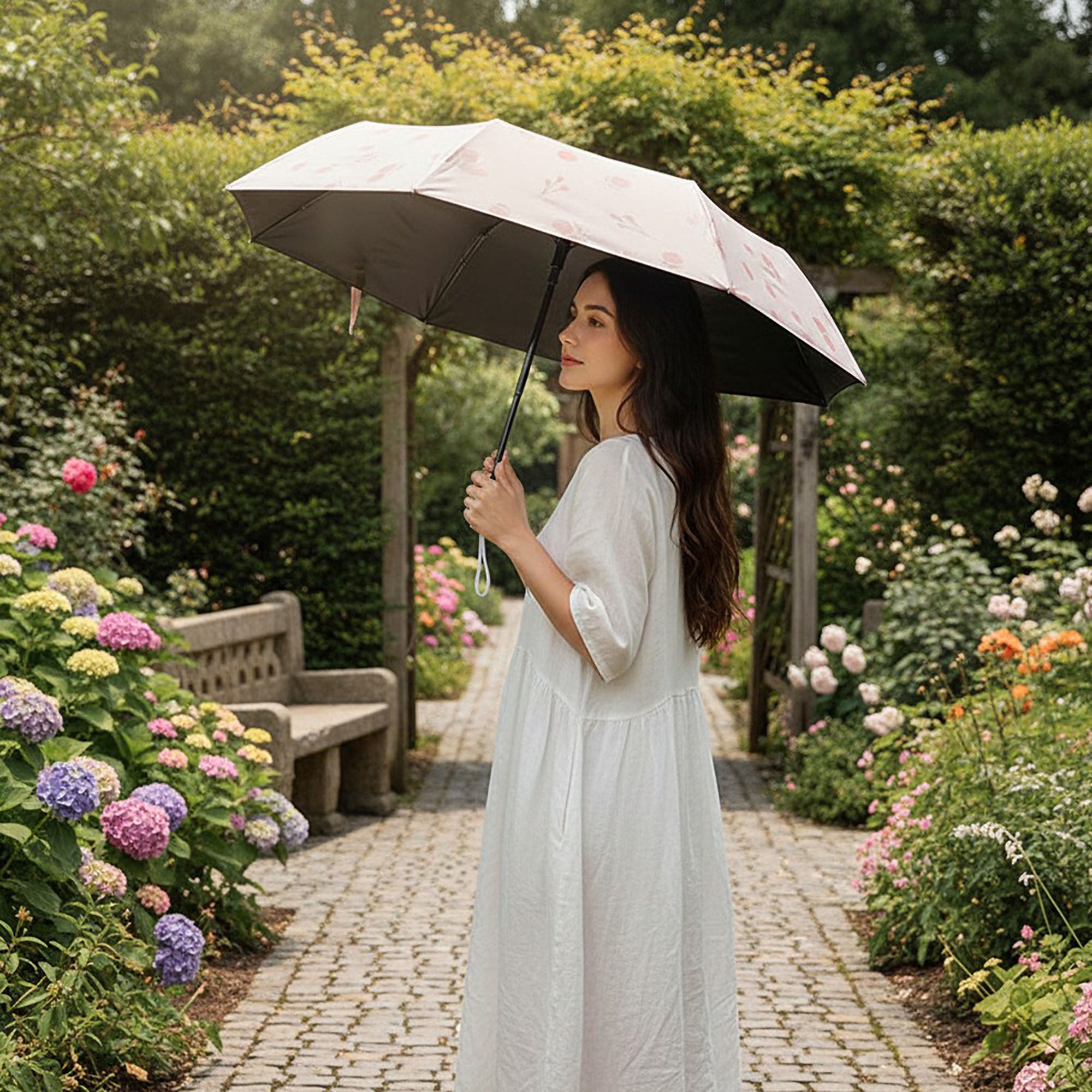Anna-Kaci Petite Floral Print Compact Folding Umbrella with Automatic Open and Wind Resistant Frame