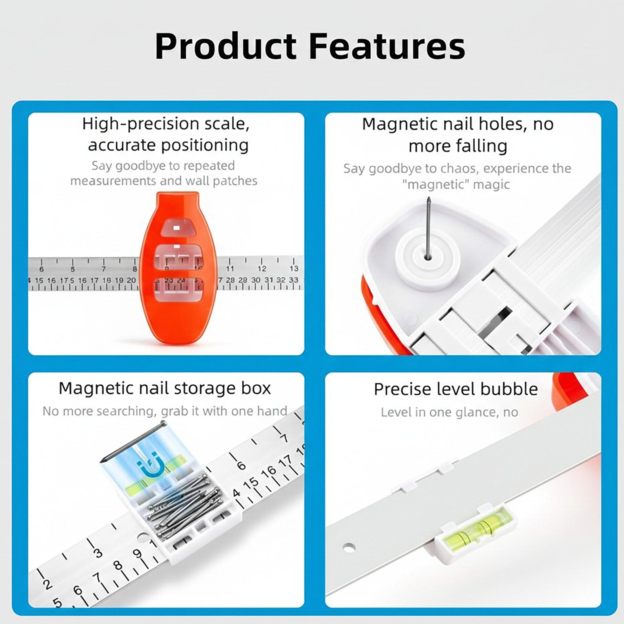 Anna-Kaci Wall Mount Measuring and Leveling Tool with Dual Position Markers and Built In Bubble Level