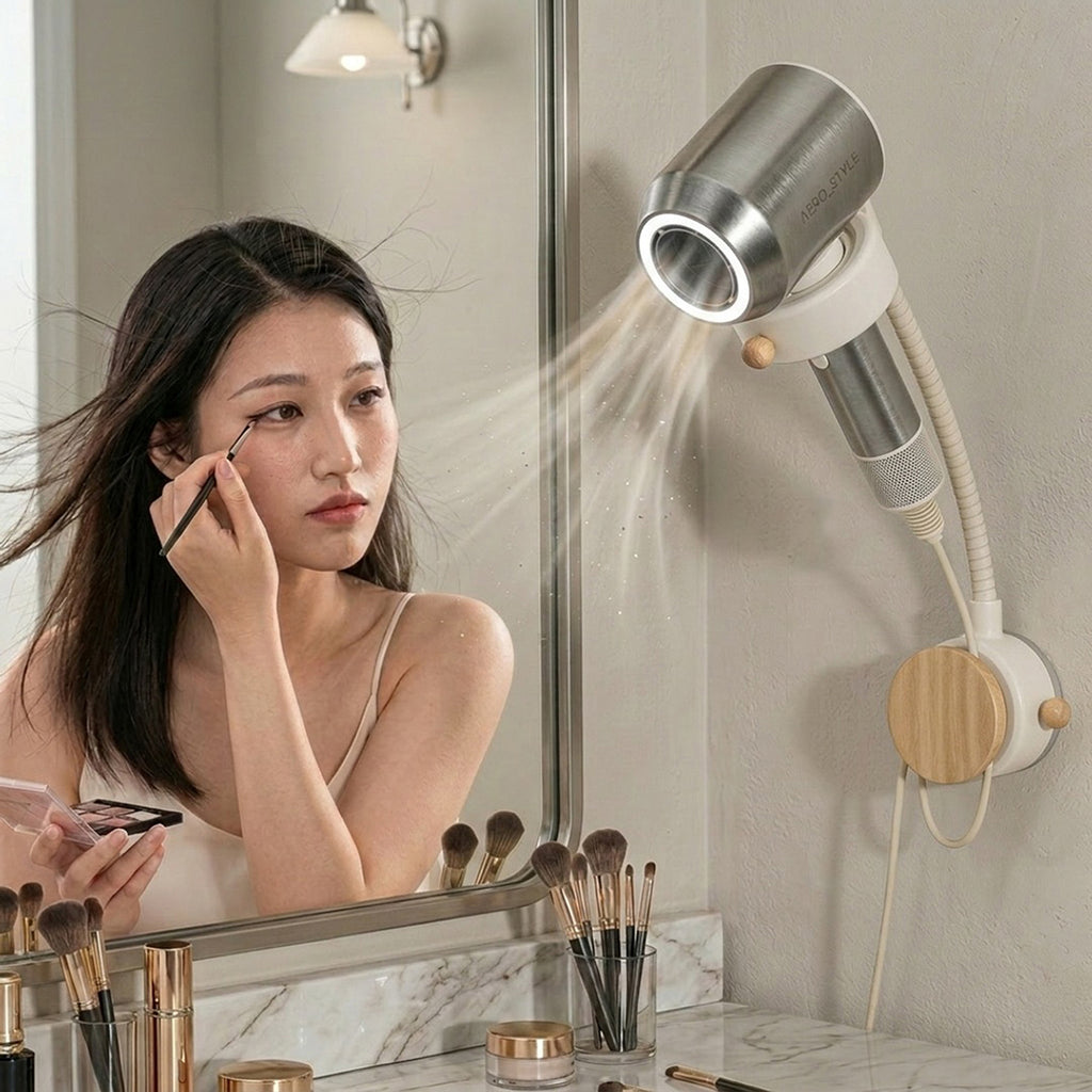 Anna-Kaci Adjustable Wall Mounted Hair Dryer Holder Flexible Arm 360 Degree Rotating Stand