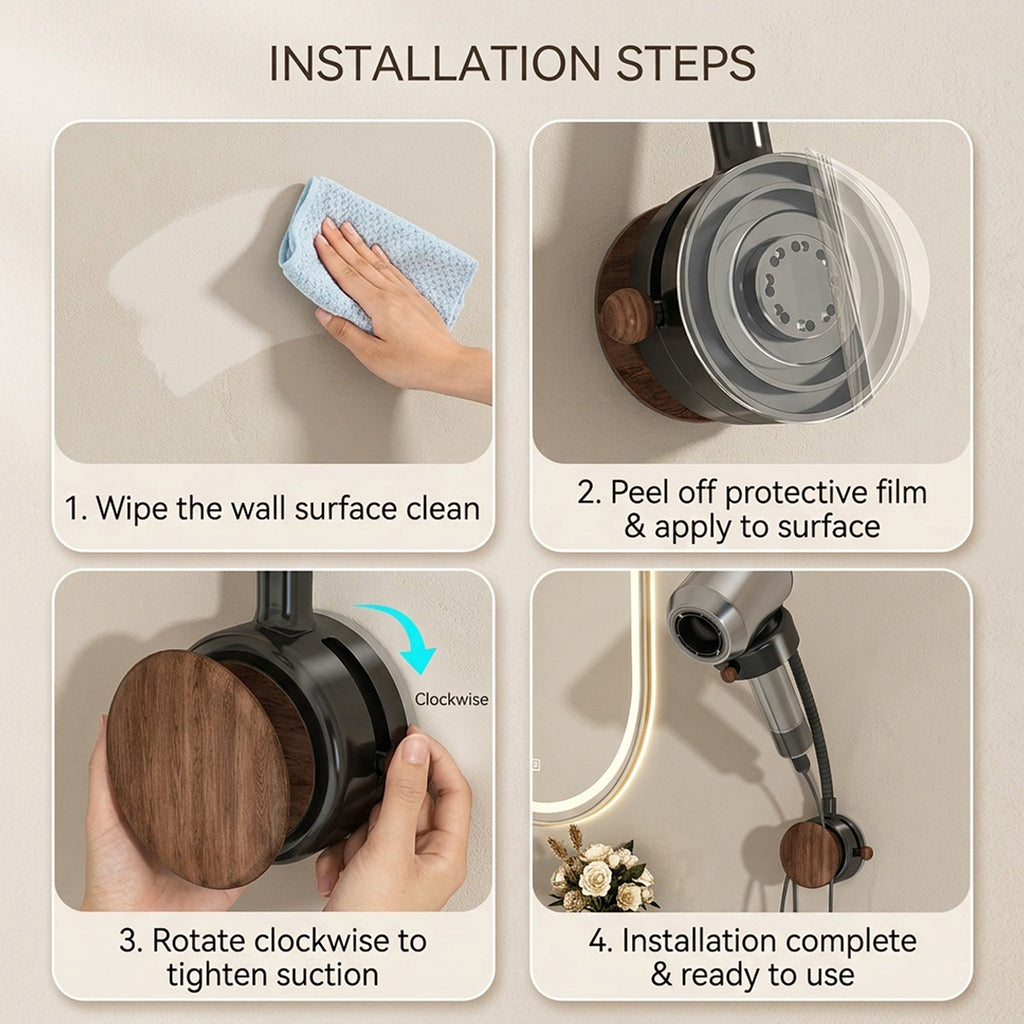 Anna-Kaci Adjustable Wall Mounted Hair Dryer Holder Flexible Arm 360 Degree Rotating Stand