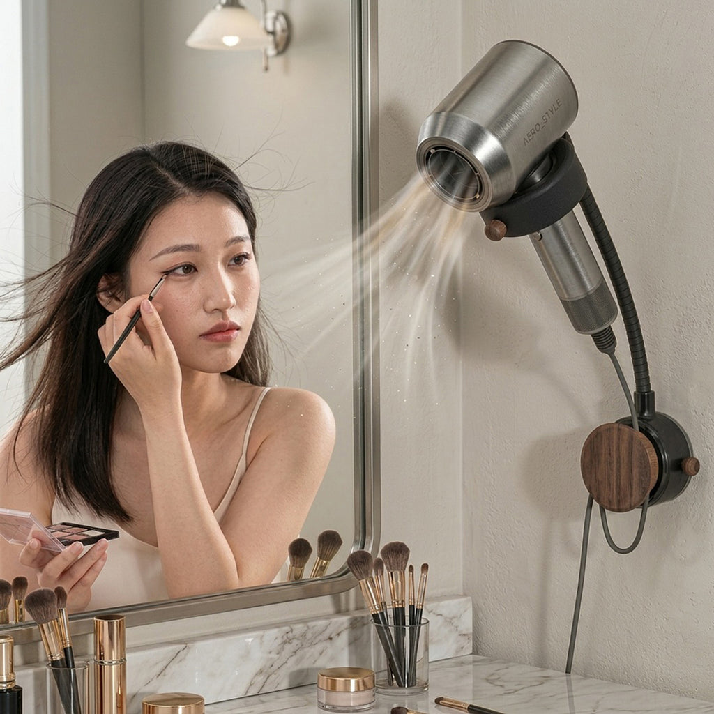 Anna-Kaci Adjustable Wall Mounted Hair Dryer Holder Flexible Arm 360 Degree Rotating Stand