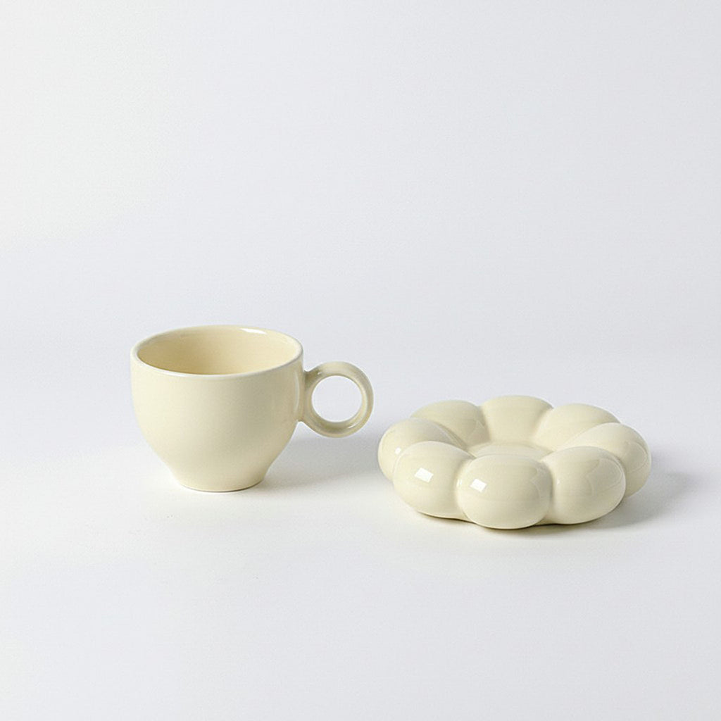 Anna-Kaci Sculpted Bubble Base Ceramic Coffee Mug with Matching Saucer