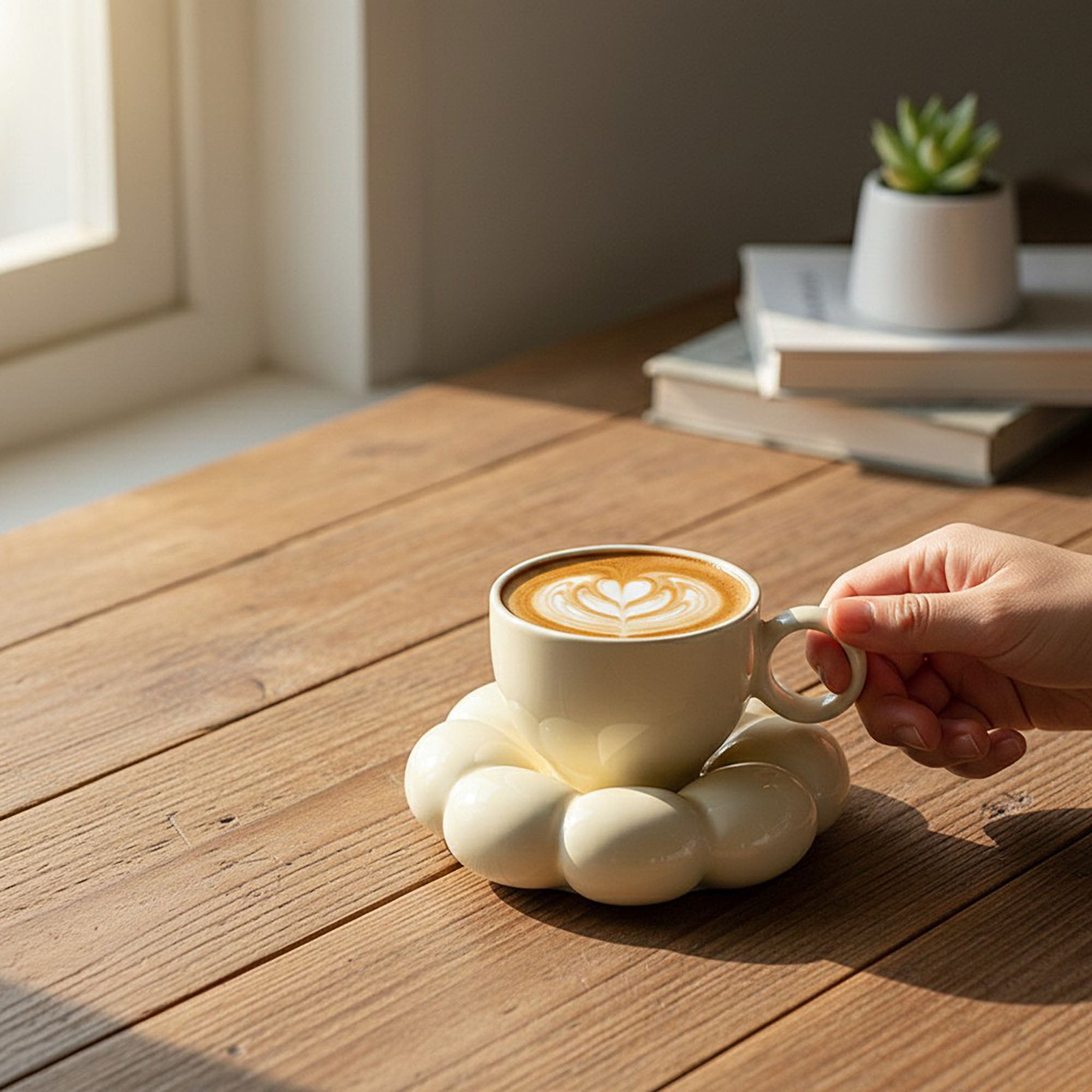 Anna-Kaci Sculpted Bubble Base Ceramic Coffee Mug with Matching Saucer